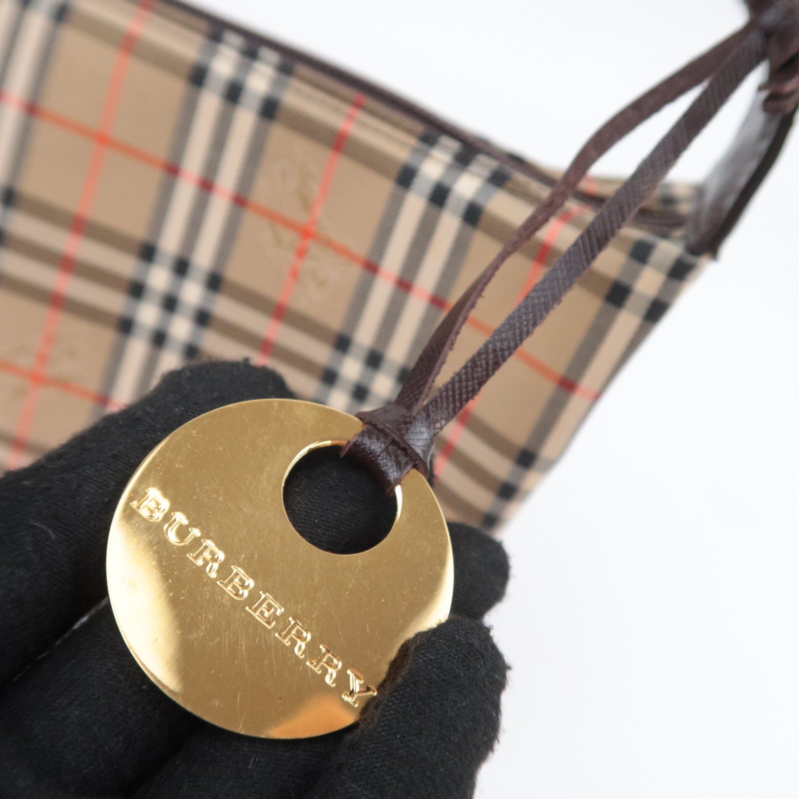 BURBERRY Nova Plaid Canvas Leather Shoulder Bag Beige Brown