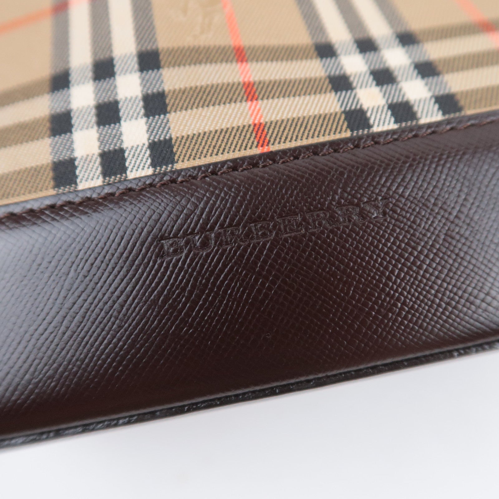 BURBERRY Nova Plaid Canvas Leather Shoulder Bag Beige Brown