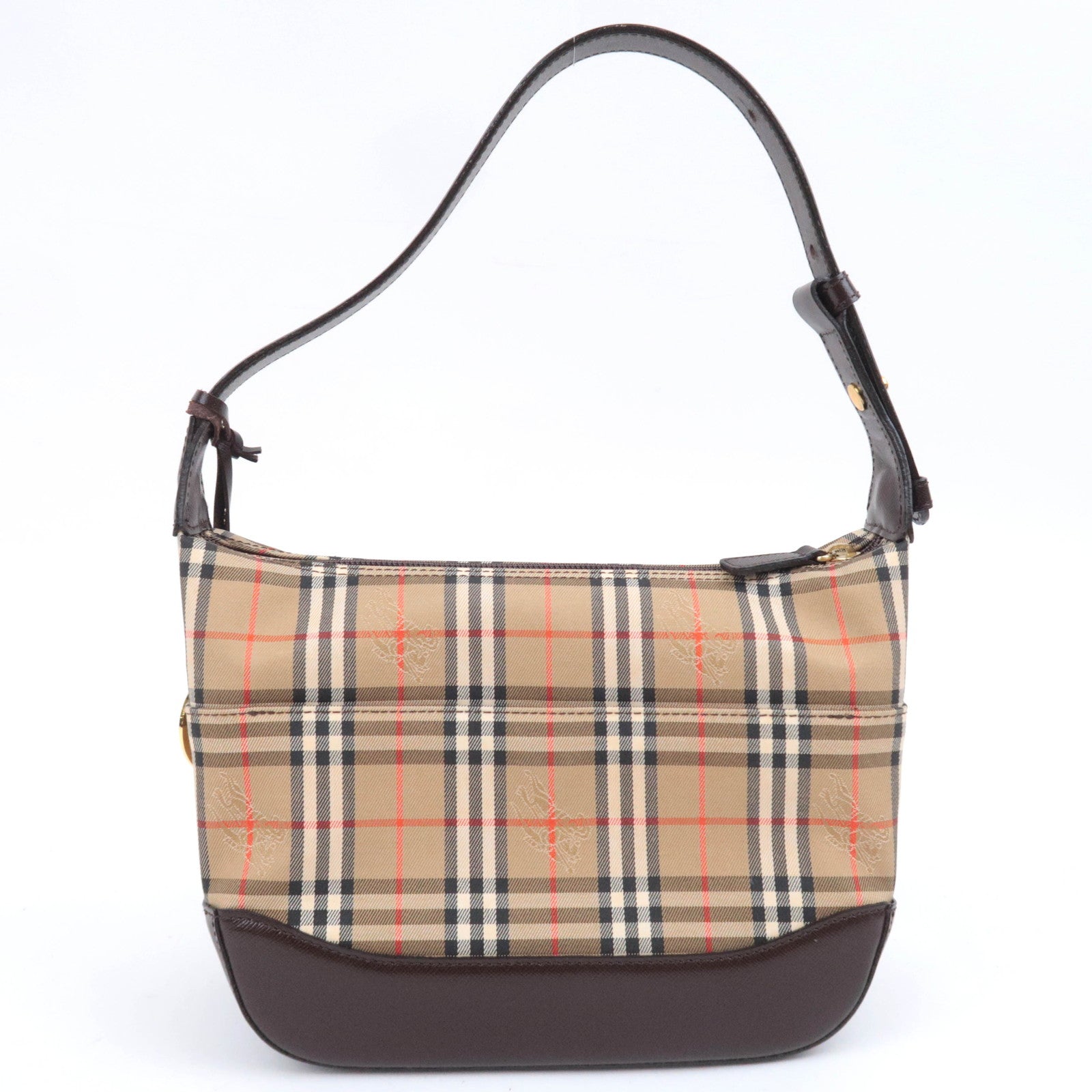 BURBERRY Nova Plaid Canvas Leather Shoulder Bag Beige Brown