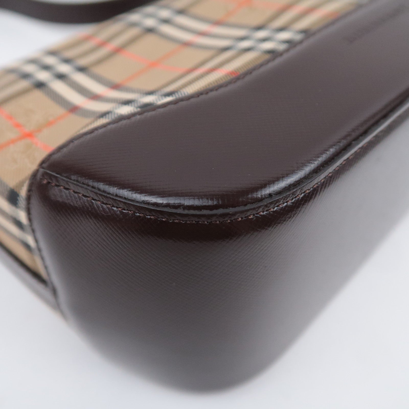 BURBERRY Nova Plaid Canvas Leather Shoulder Bag Beige Brown