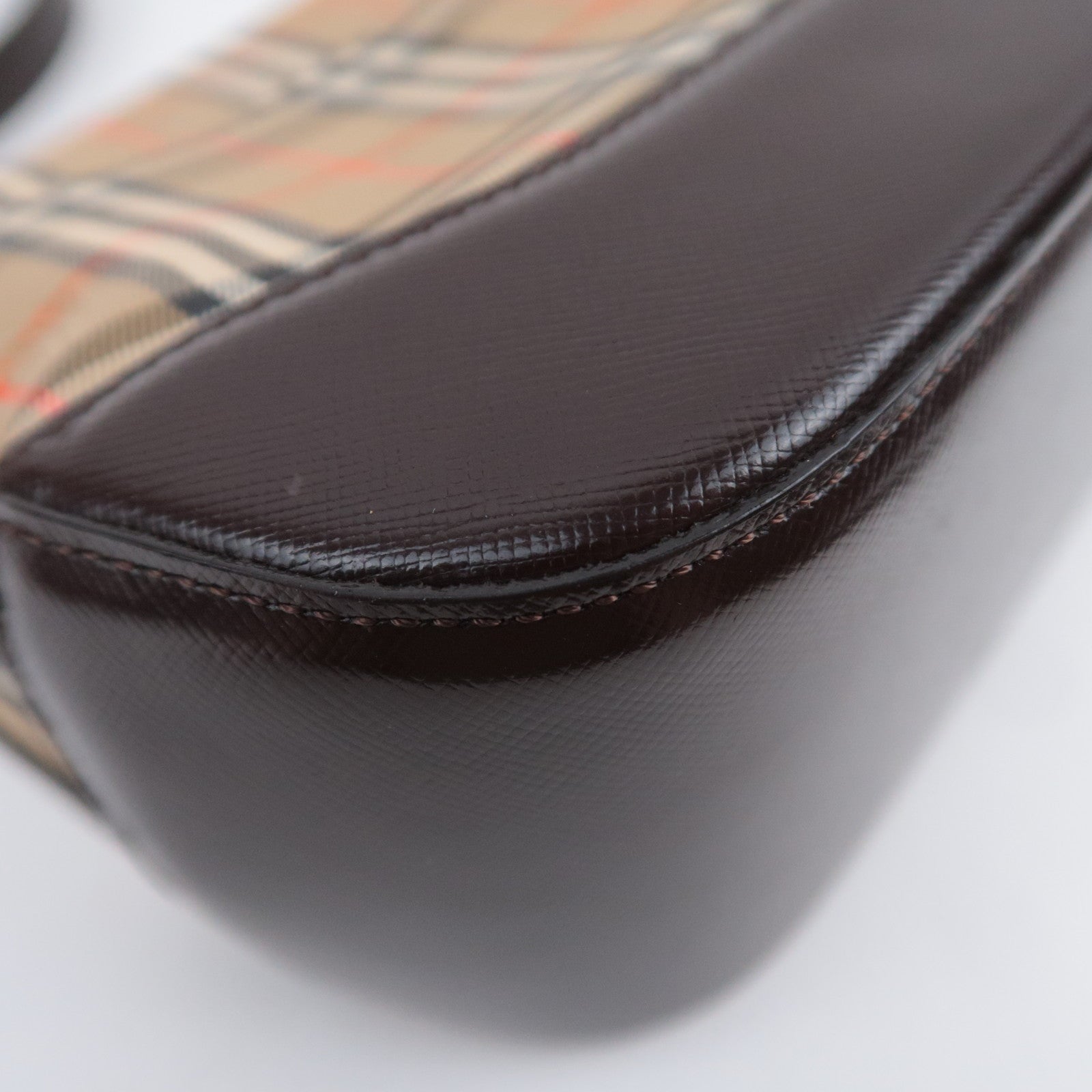 BURBERRY Nova Plaid Canvas Leather Shoulder Bag Beige Brown