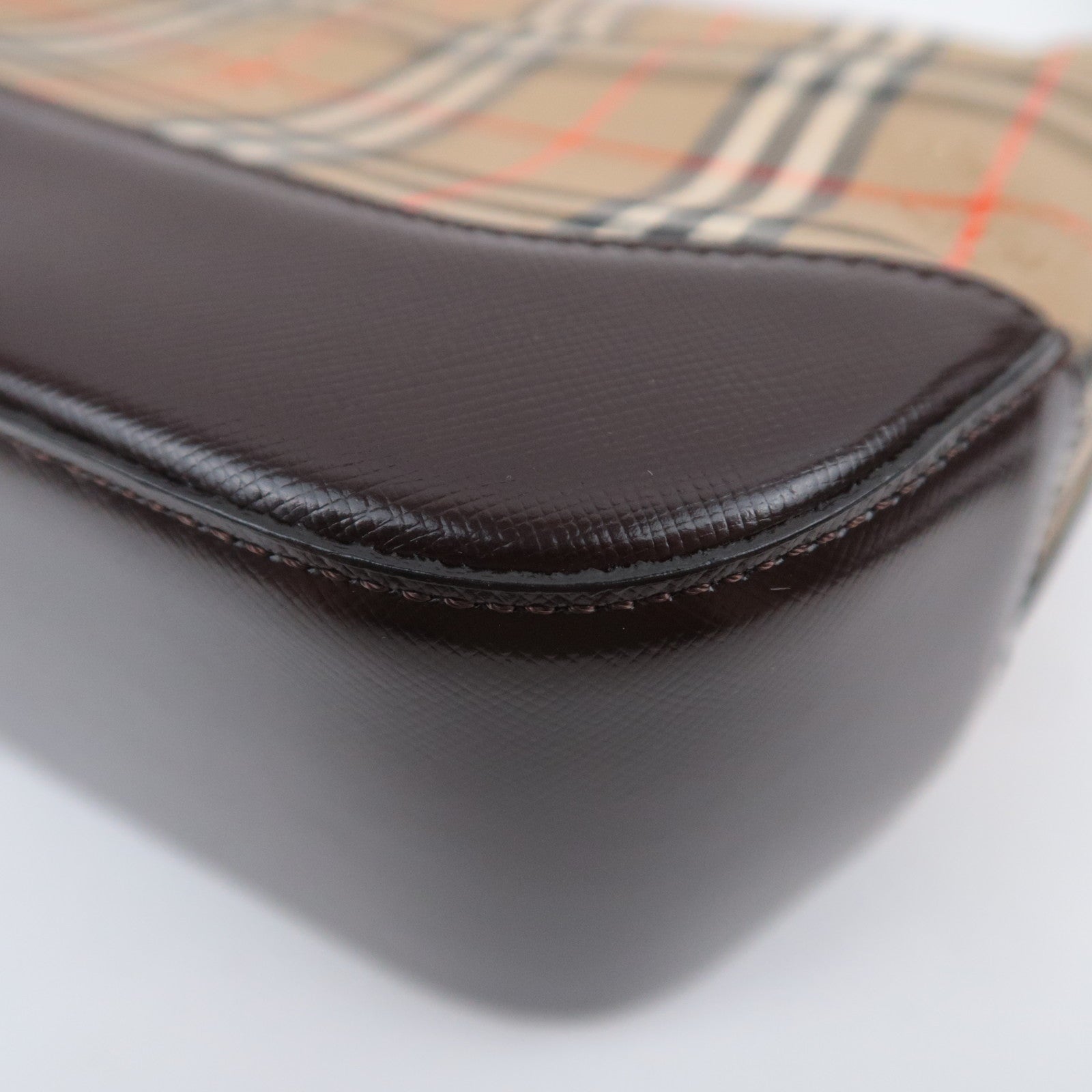 BURBERRY Nova Plaid Canvas Leather Shoulder Bag Beige Brown