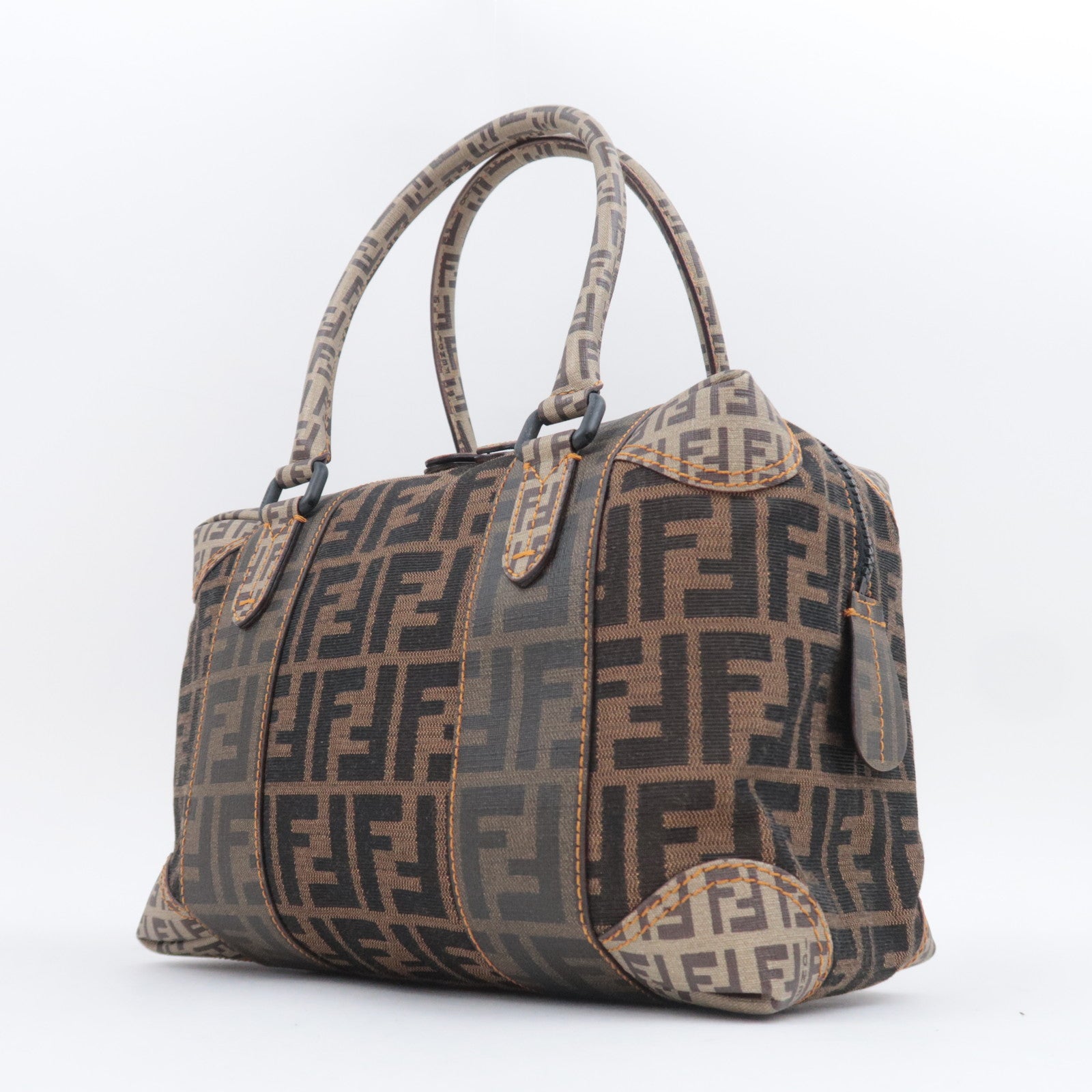 FENDI Zucca Zucchino PVC Boston Bag Brown 8BL095