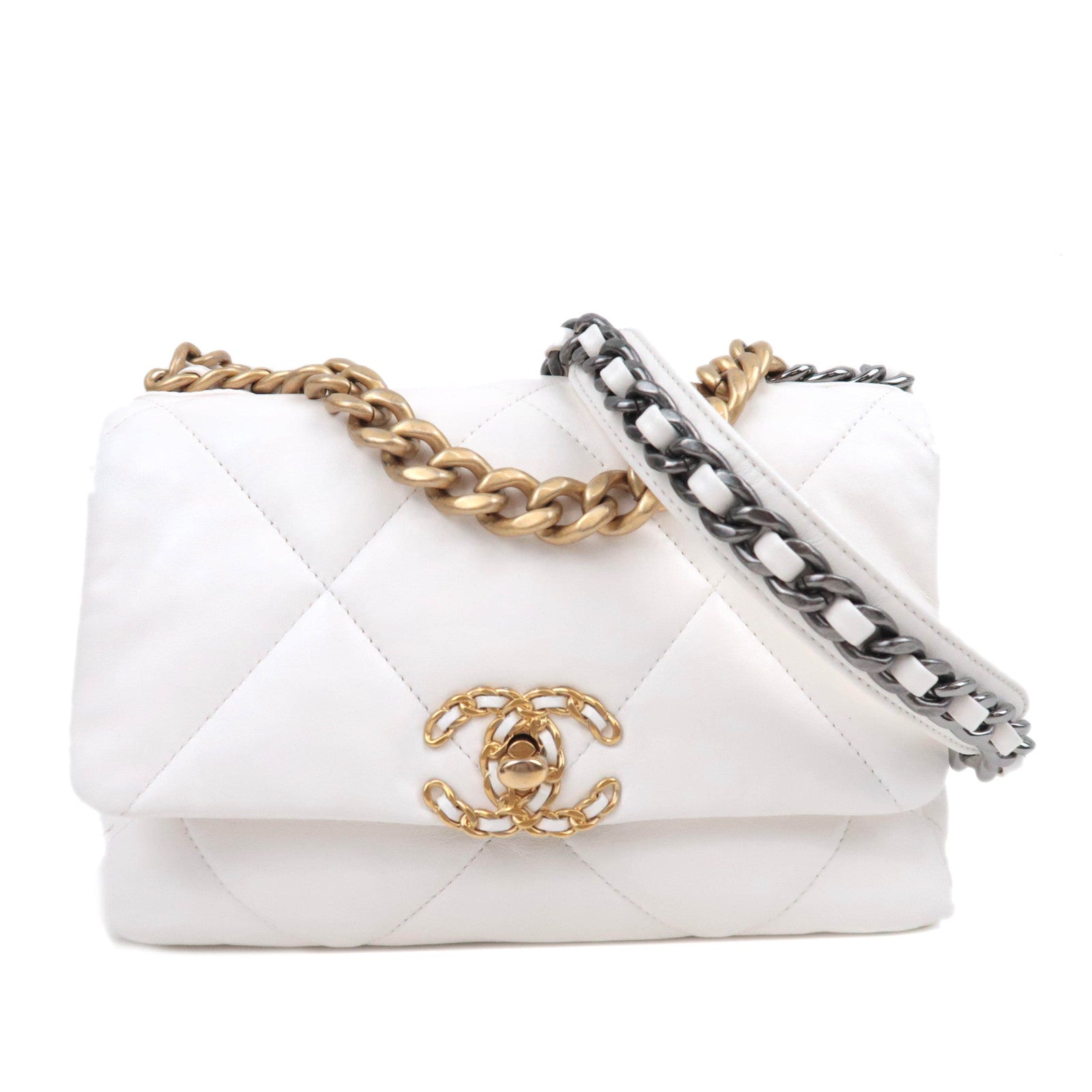 CHANEL Chanel 19 Dixneuf 2Way Chain Shoulder Bag Lambskin White Mix HDW90930