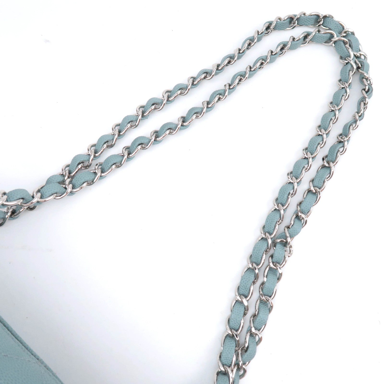 CHANEL Matelasse Chain Shoulder Bag Caviarskin Light Blue Silver HDW
