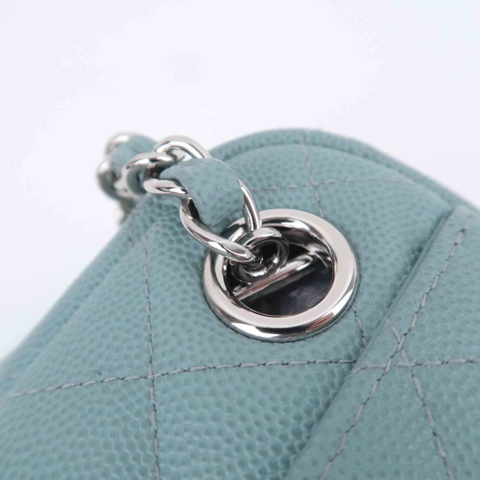 CHANEL Matelasse Chain Shoulder Bag Caviarskin Light Blue Silver HDW