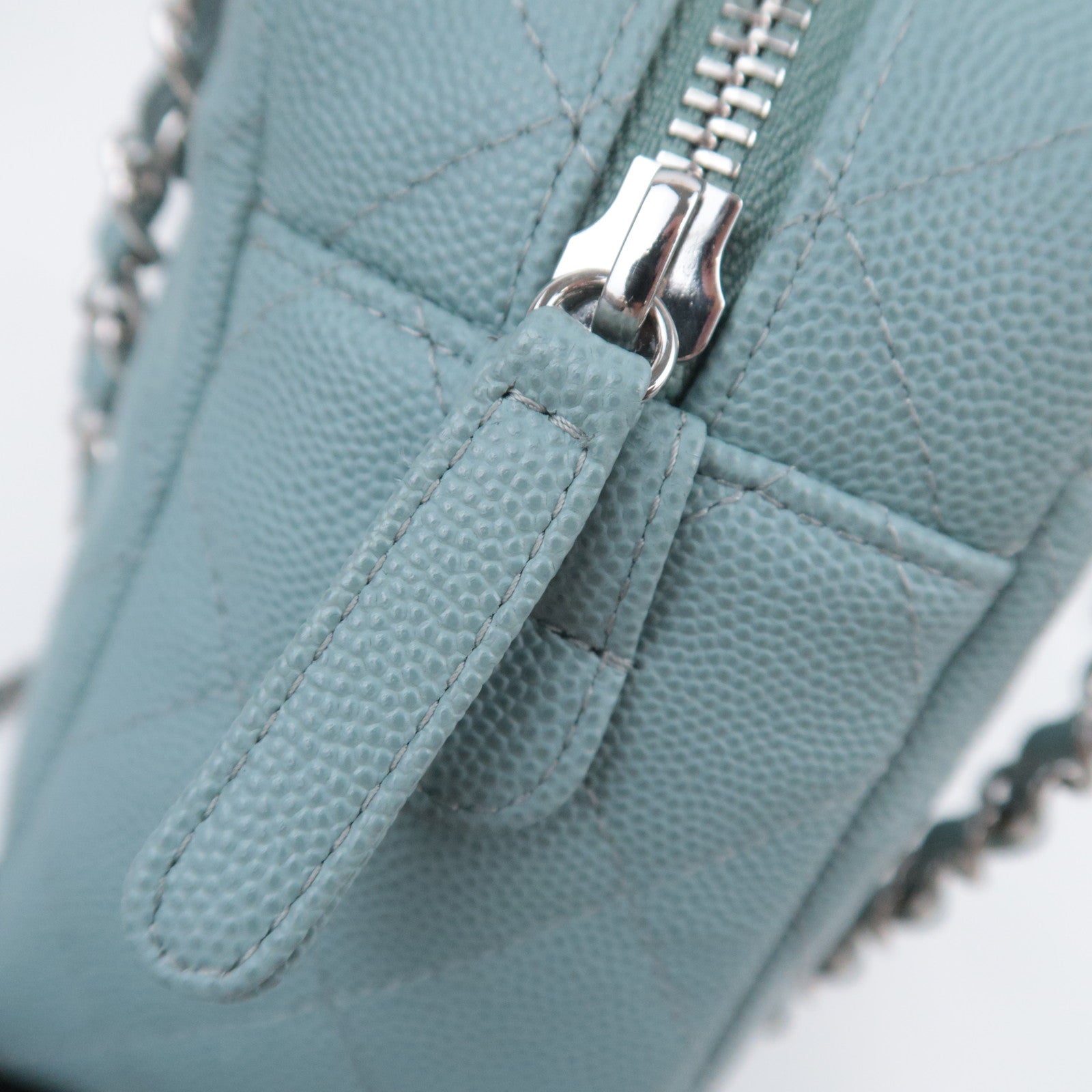 CHANEL Matelasse Chain Shoulder Bag Caviarskin Light Blue Silver HDW