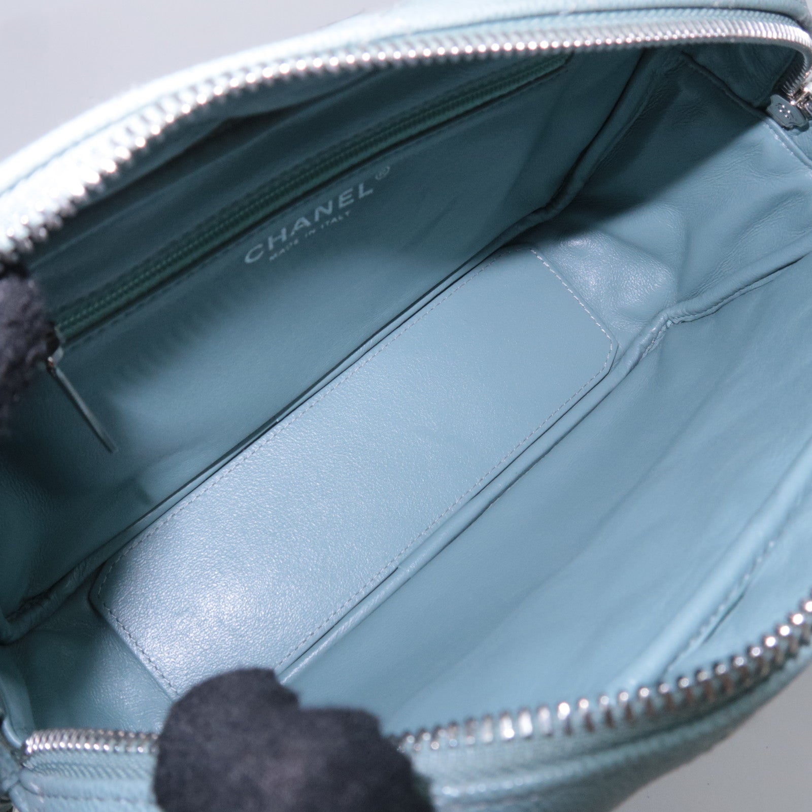 CHANEL Matelasse Chain Shoulder Bag Caviarskin Light Blue Silver HDW