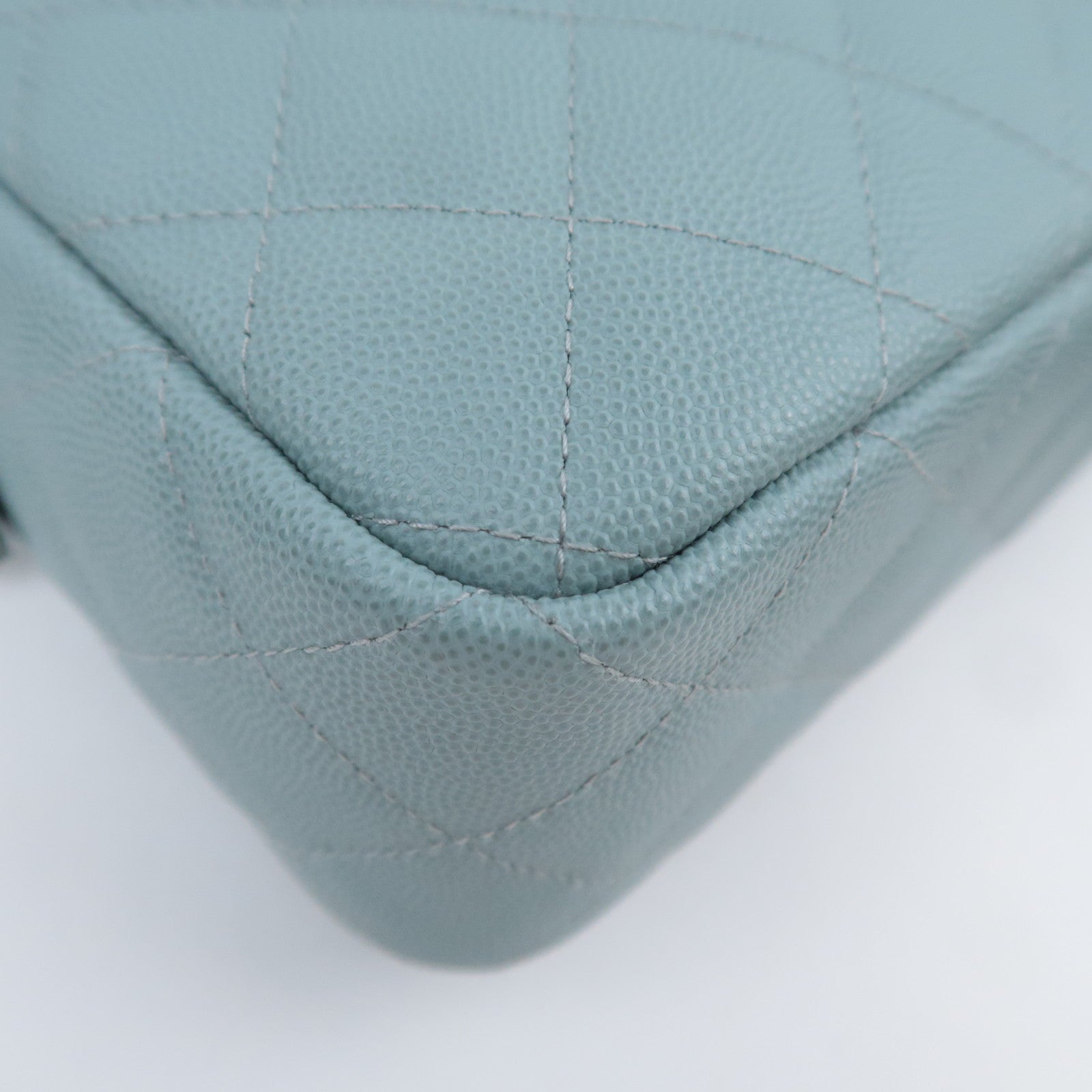 CHANEL Matelasse Chain Shoulder Bag Caviarskin Light Blue Silver HDW