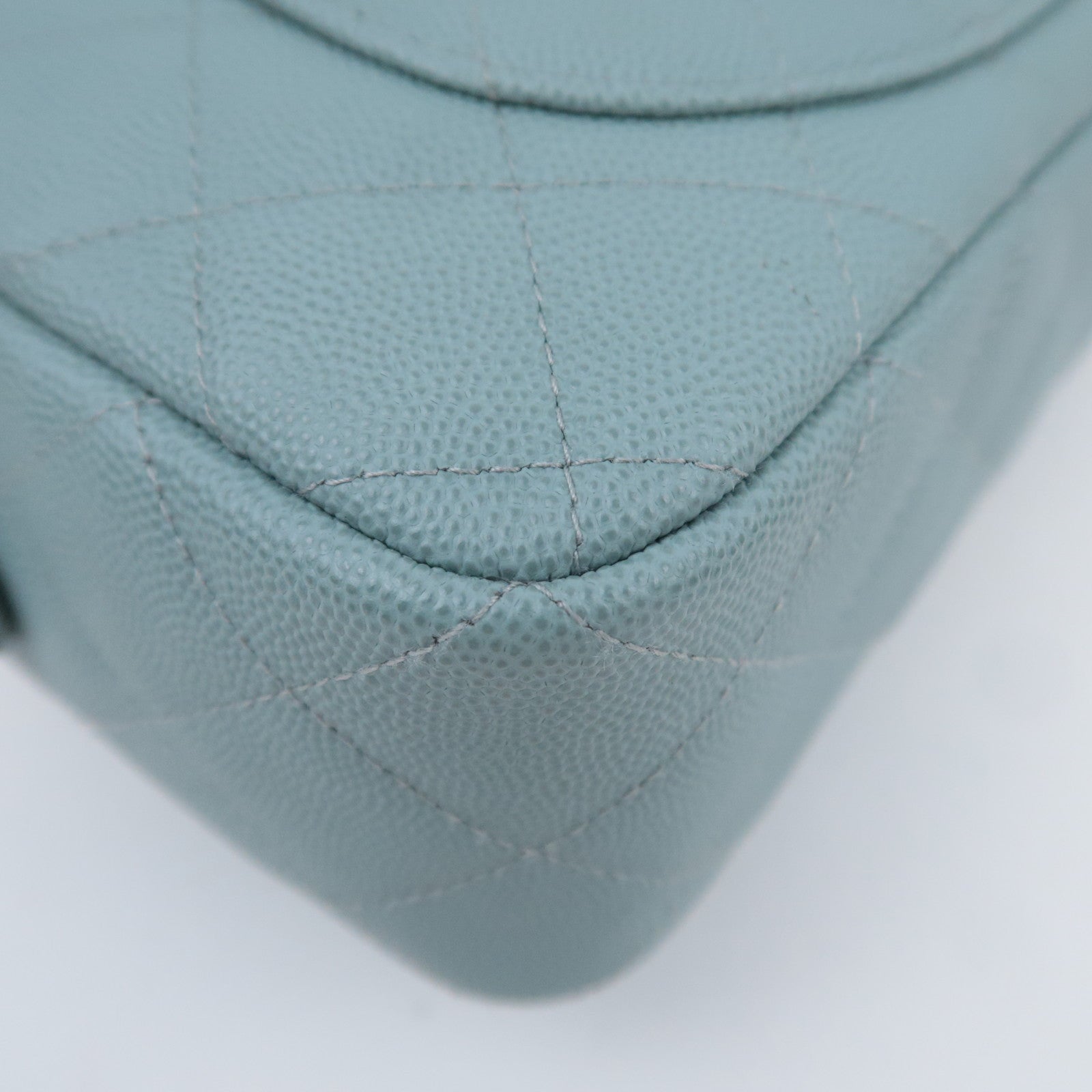 CHANEL Matelasse Chain Shoulder Bag Caviarskin Light Blue Silver HDW