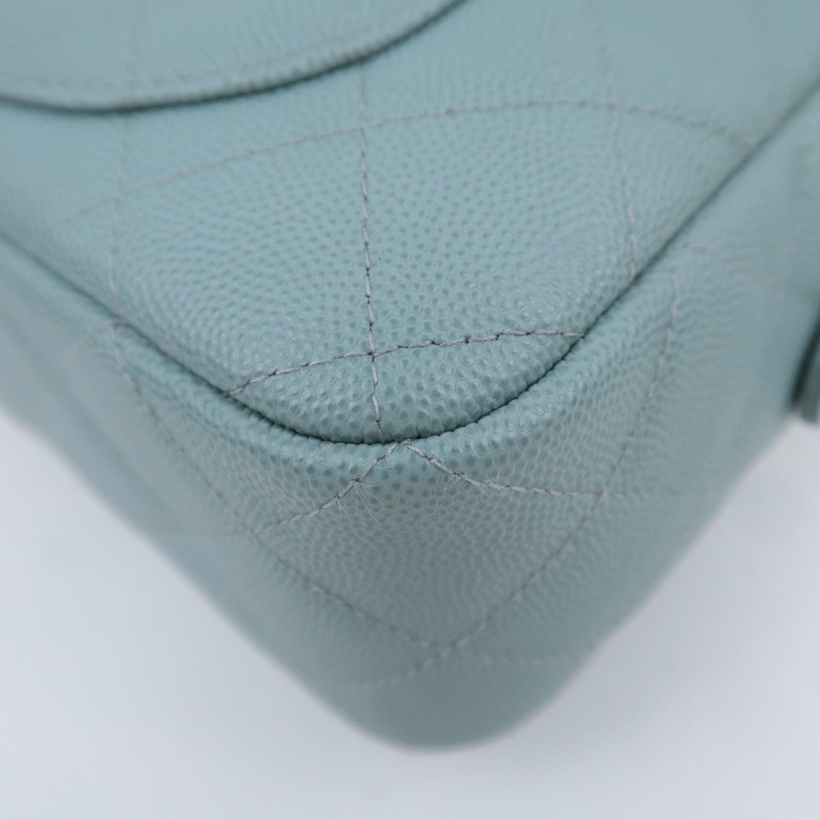 CHANEL Matelasse Chain Shoulder Bag Caviarskin Light Blue Silver HDW