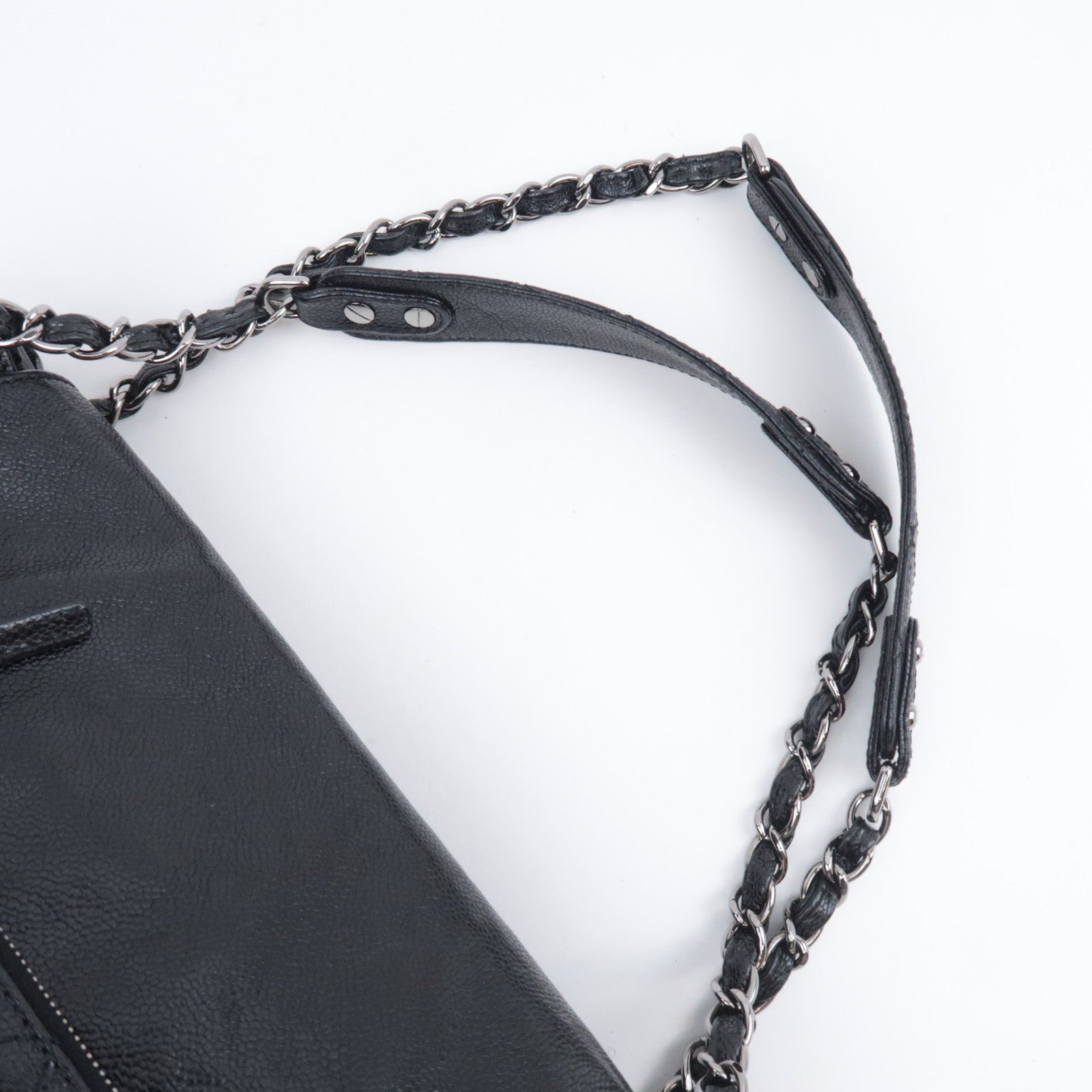 CHANEL Matelasse Chain Tote Bag Caviarskin Black Silver HDW