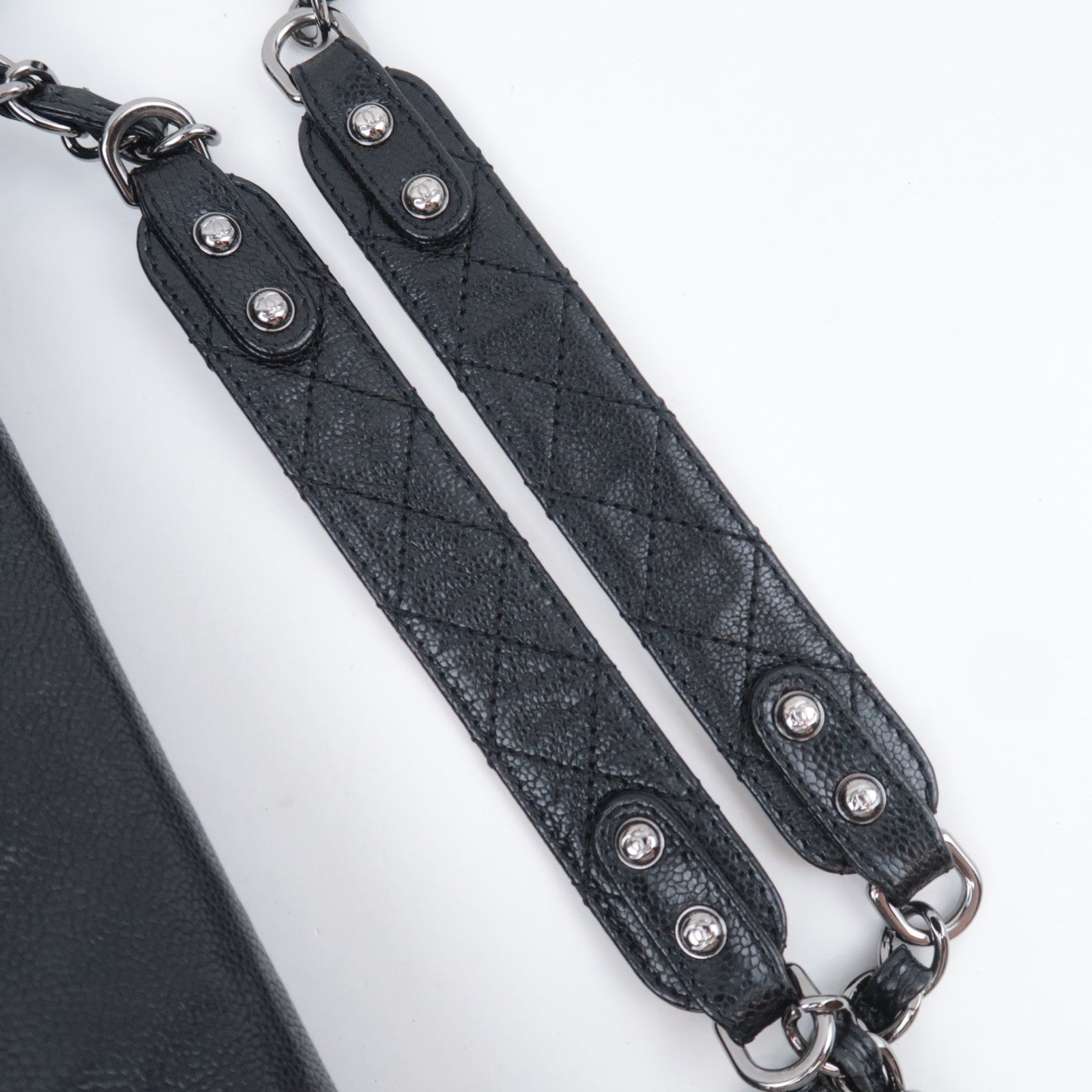 CHANEL Matelasse Chain Tote Bag Caviarskin Black Silver HDW