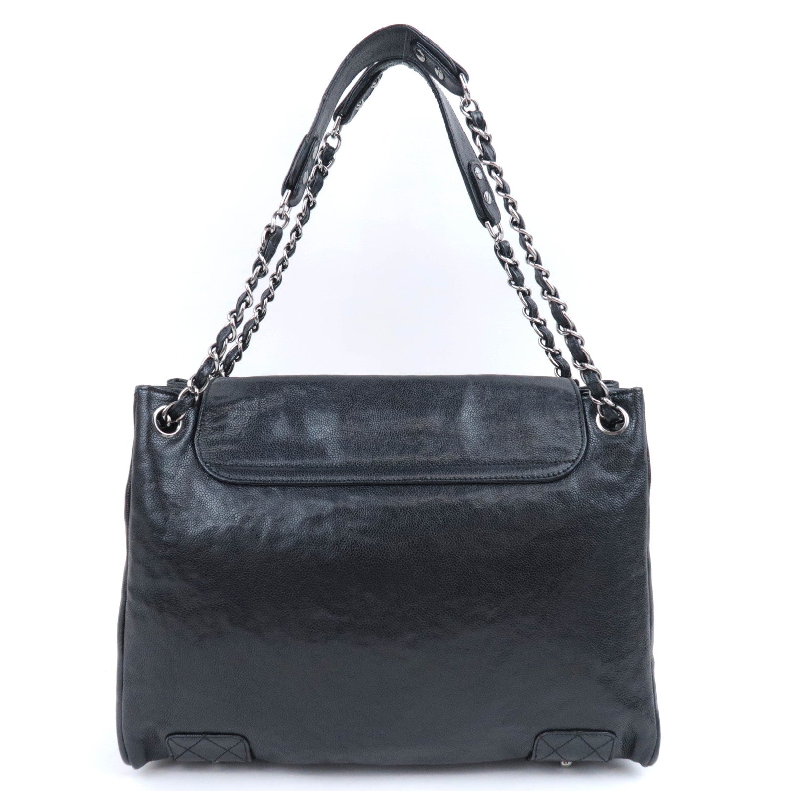 CHANEL Matelasse Chain Tote Bag Caviarskin Black Silver HDW