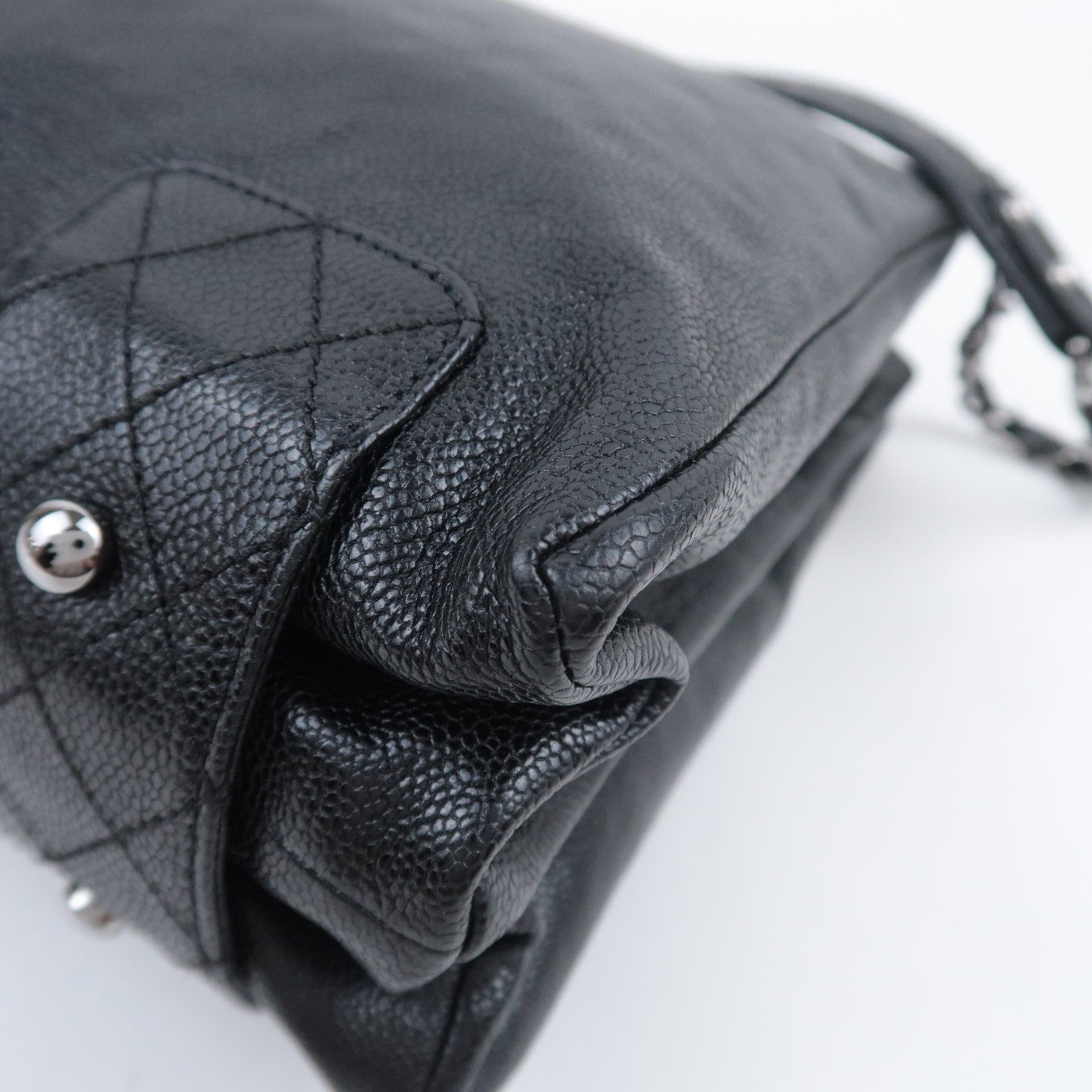 CHANEL Matelasse Chain Tote Bag Caviarskin Black Silver HDW