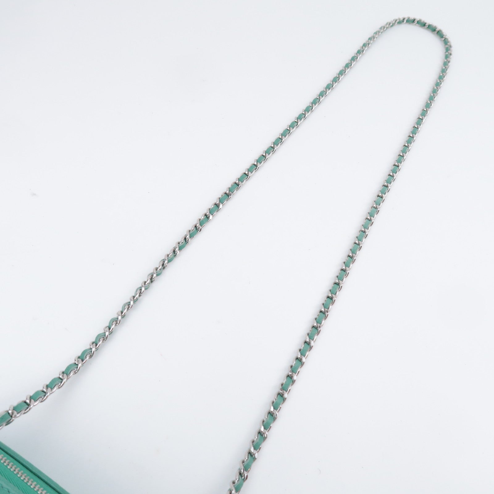 CHANEL Matelasse Chain Shoulder Bag Lambskin Green Silver HDW