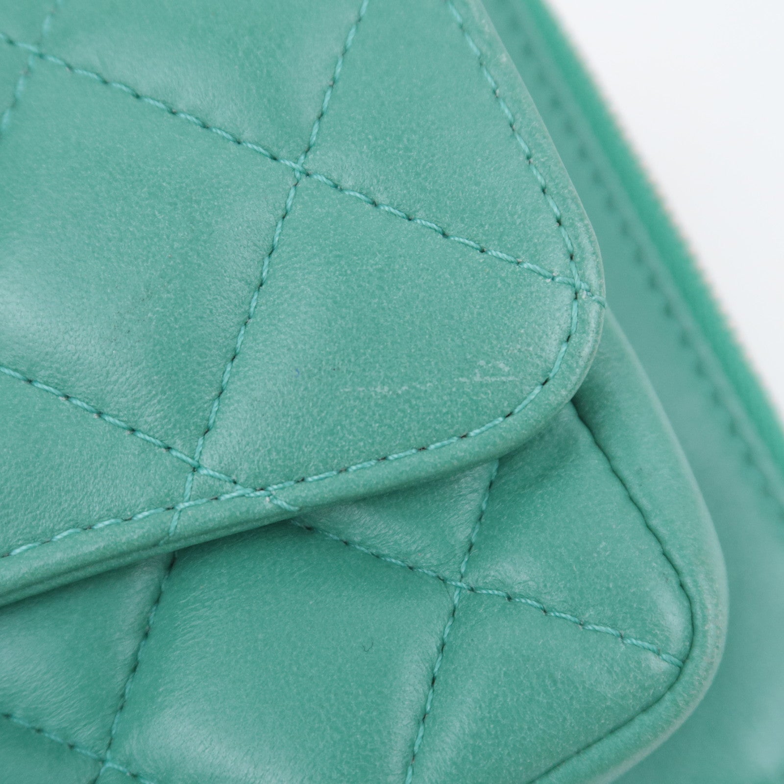 CHANEL Matelasse Chain Shoulder Bag Lambskin Green Silver HDW
