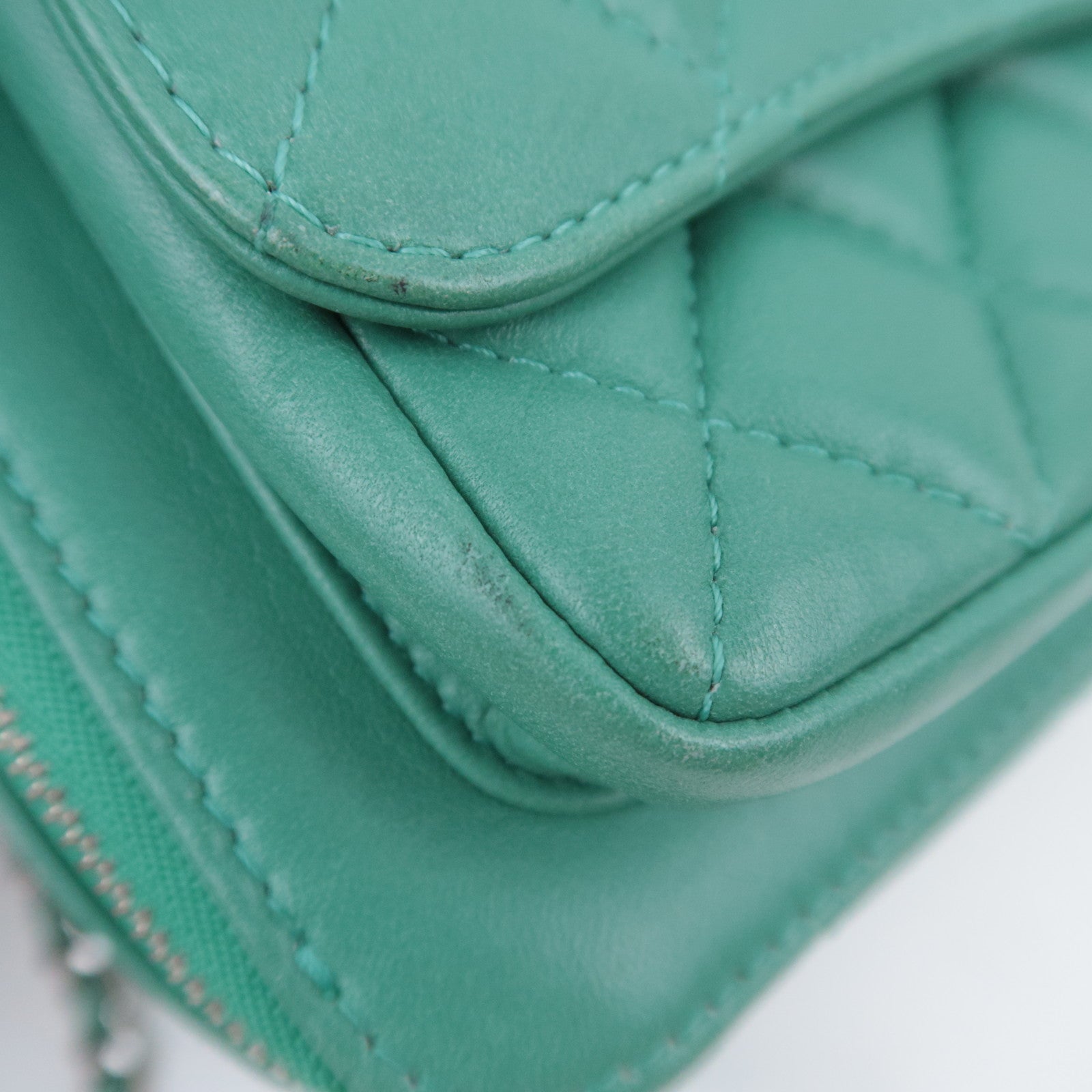 CHANEL Matelasse Chain Shoulder Bag Lambskin Green Silver HDW