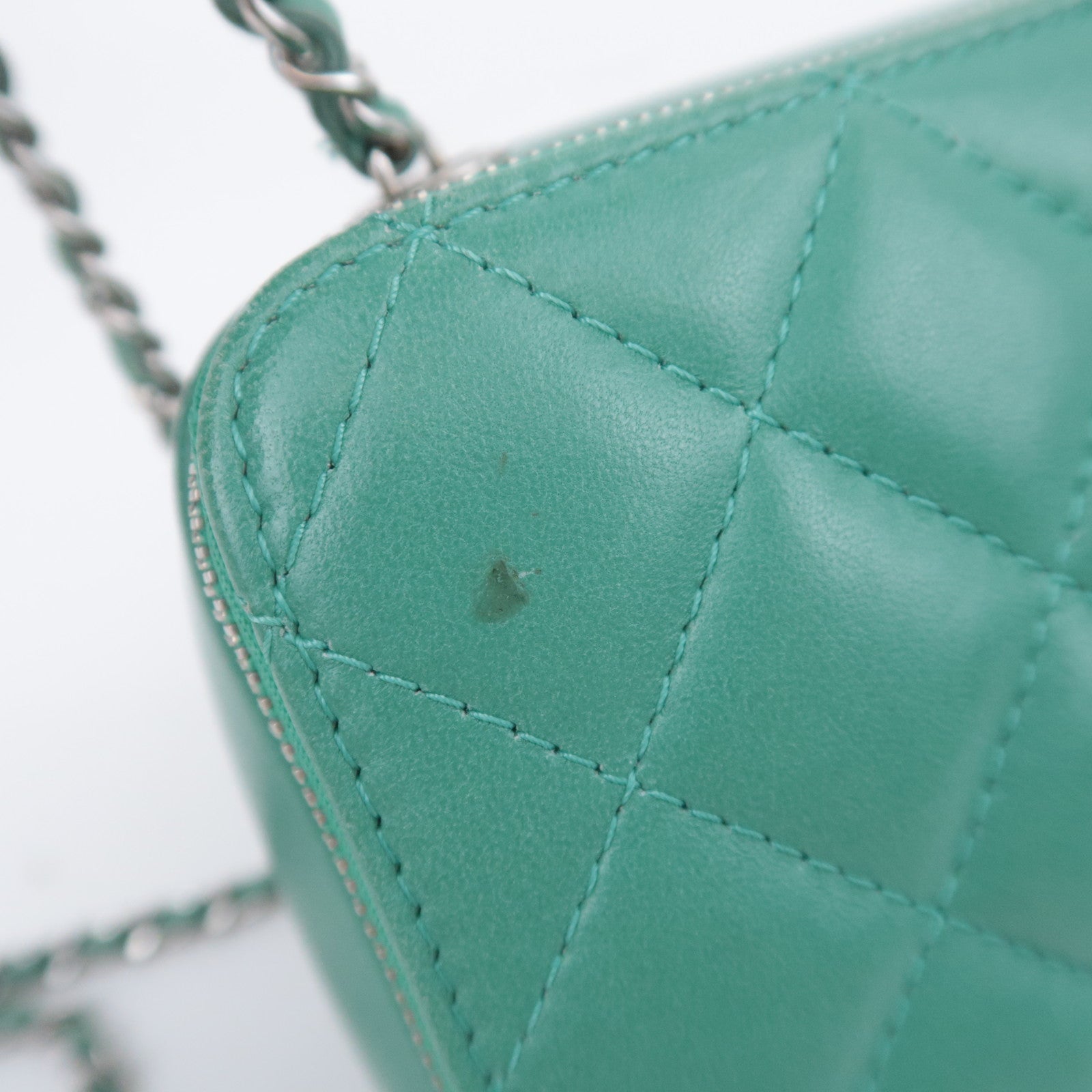 CHANEL Matelasse Chain Shoulder Bag Lambskin Green Silver HDW
