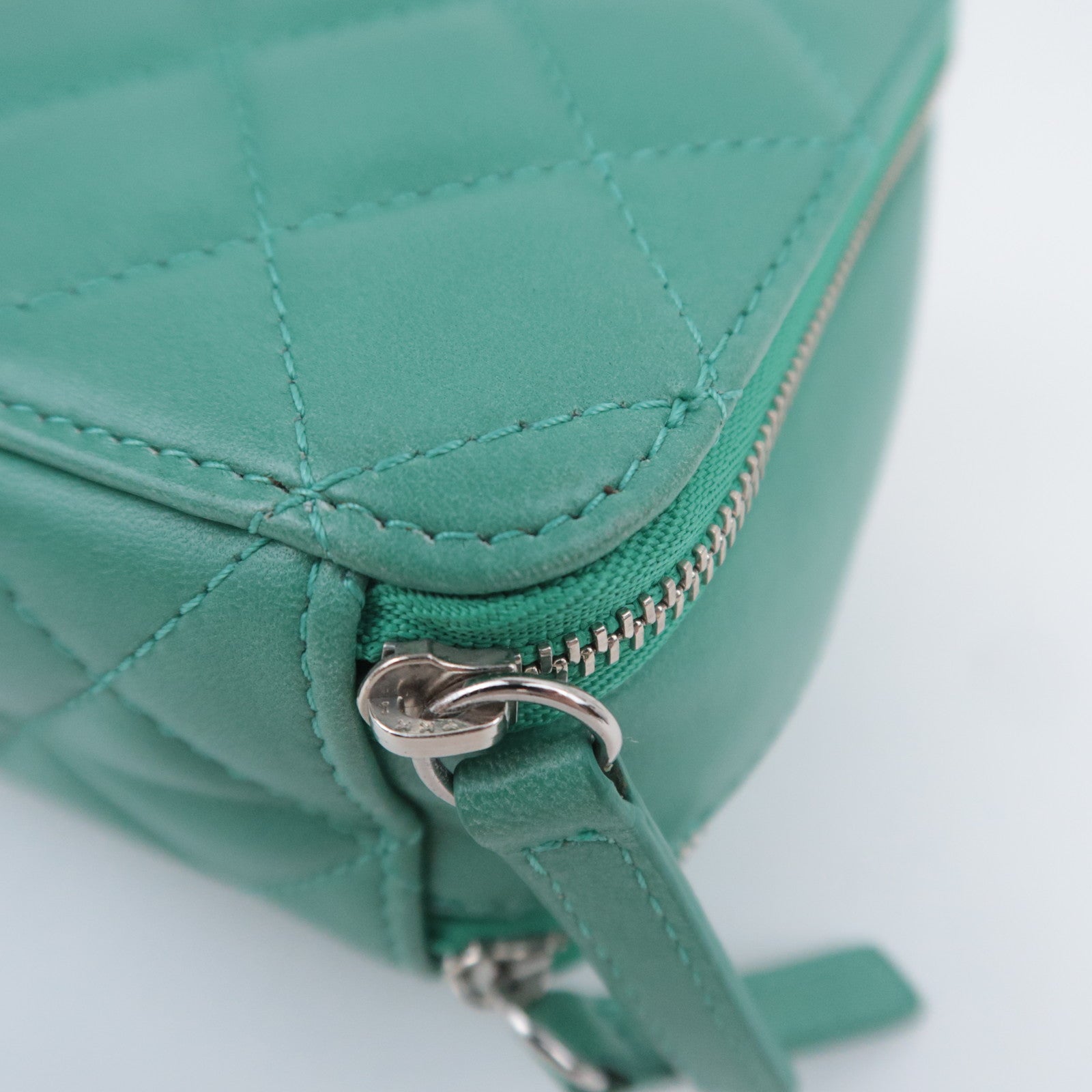 CHANEL Matelasse Chain Shoulder Bag Lambskin Green Silver HDW