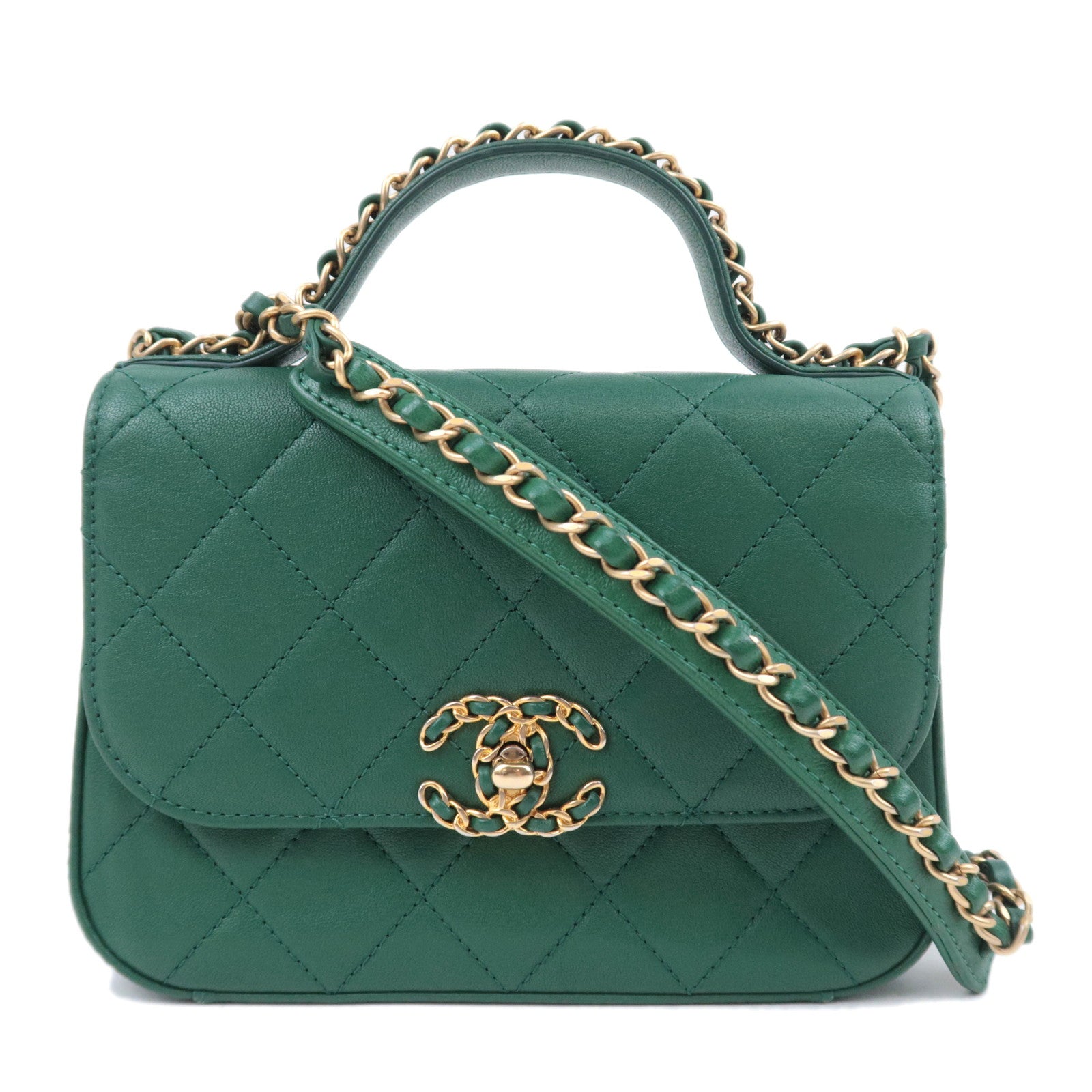 CHANEL 19 Dixneuf 2Way Chain Shoulder Bag Lambskin Green Gold HDW90949