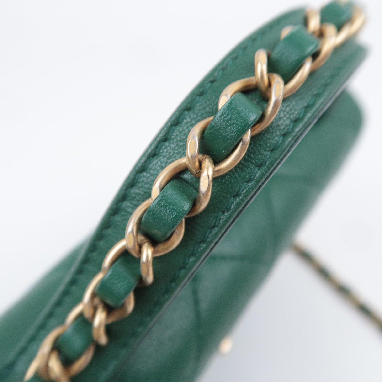 CHANEL 19 Dixneuf 2Way Chain Shoulder Bag Lambskin Green Gold HDW