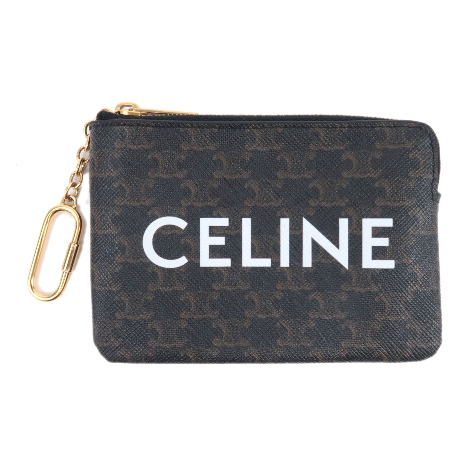 CELINE Triomphe PVC Coin Case Black Brown90995