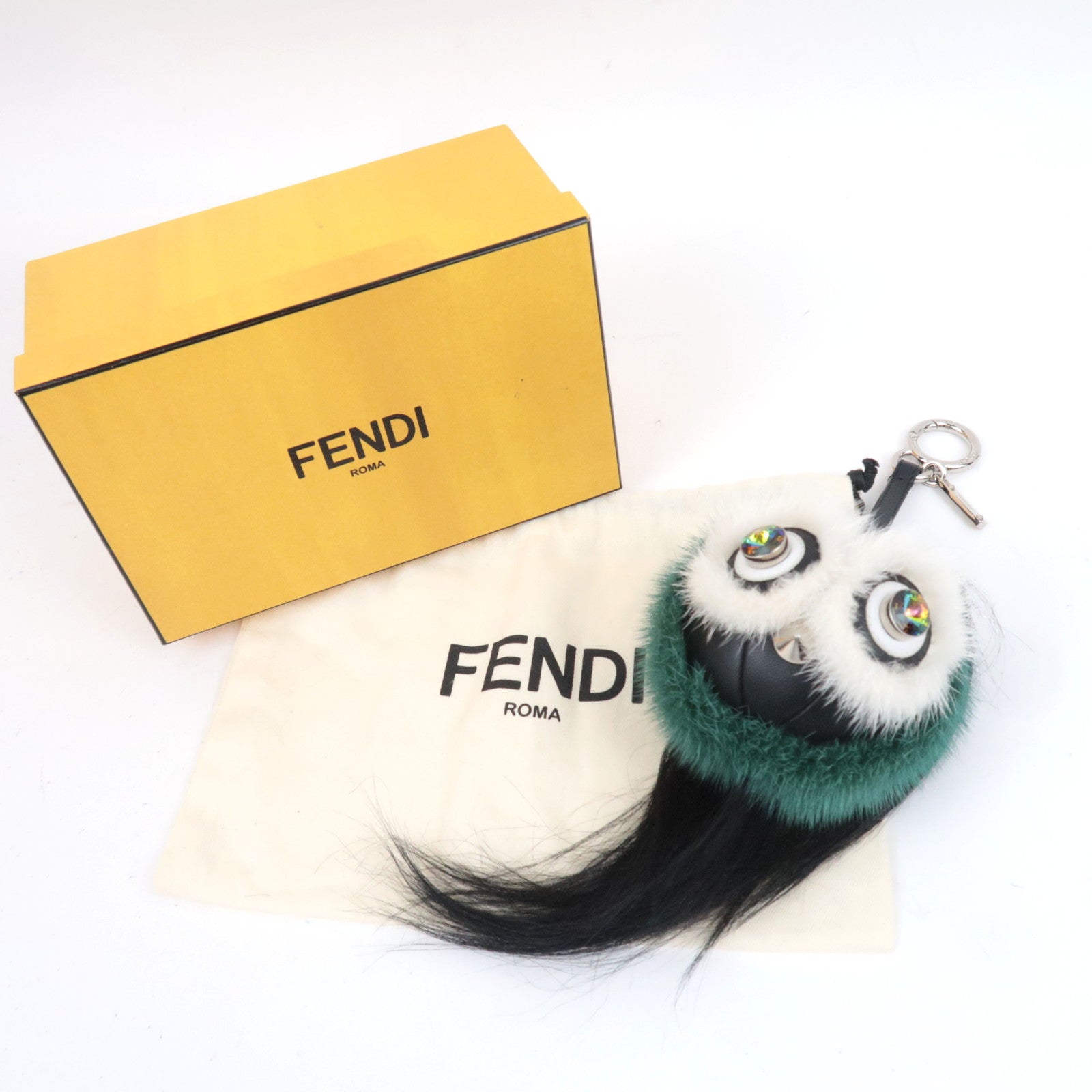 FENDI Monster Bag Bugs Fur Bag Charm Black Green 7AR399