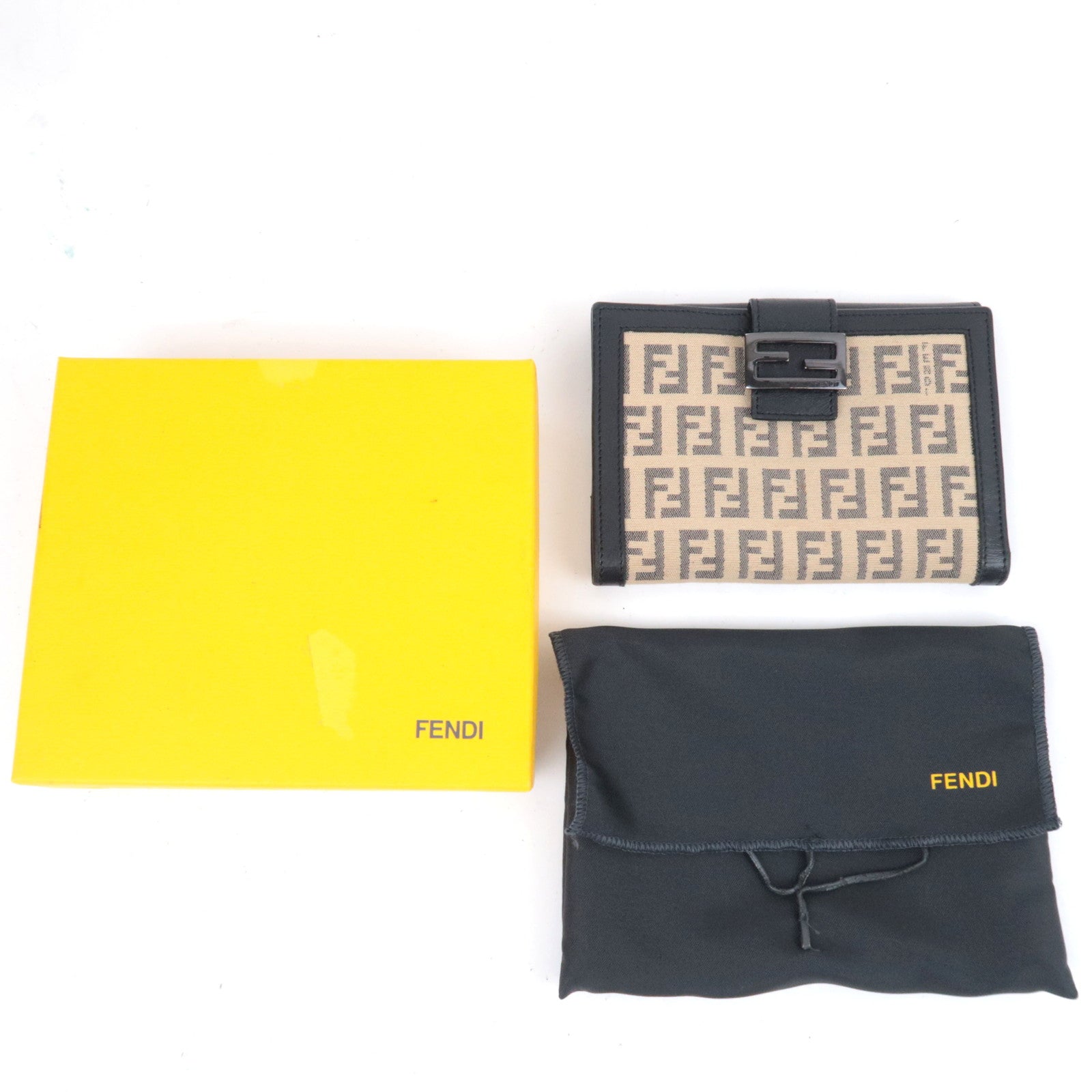 FENDI Zucchino Canvas Leather Wallet Beige 8M0160