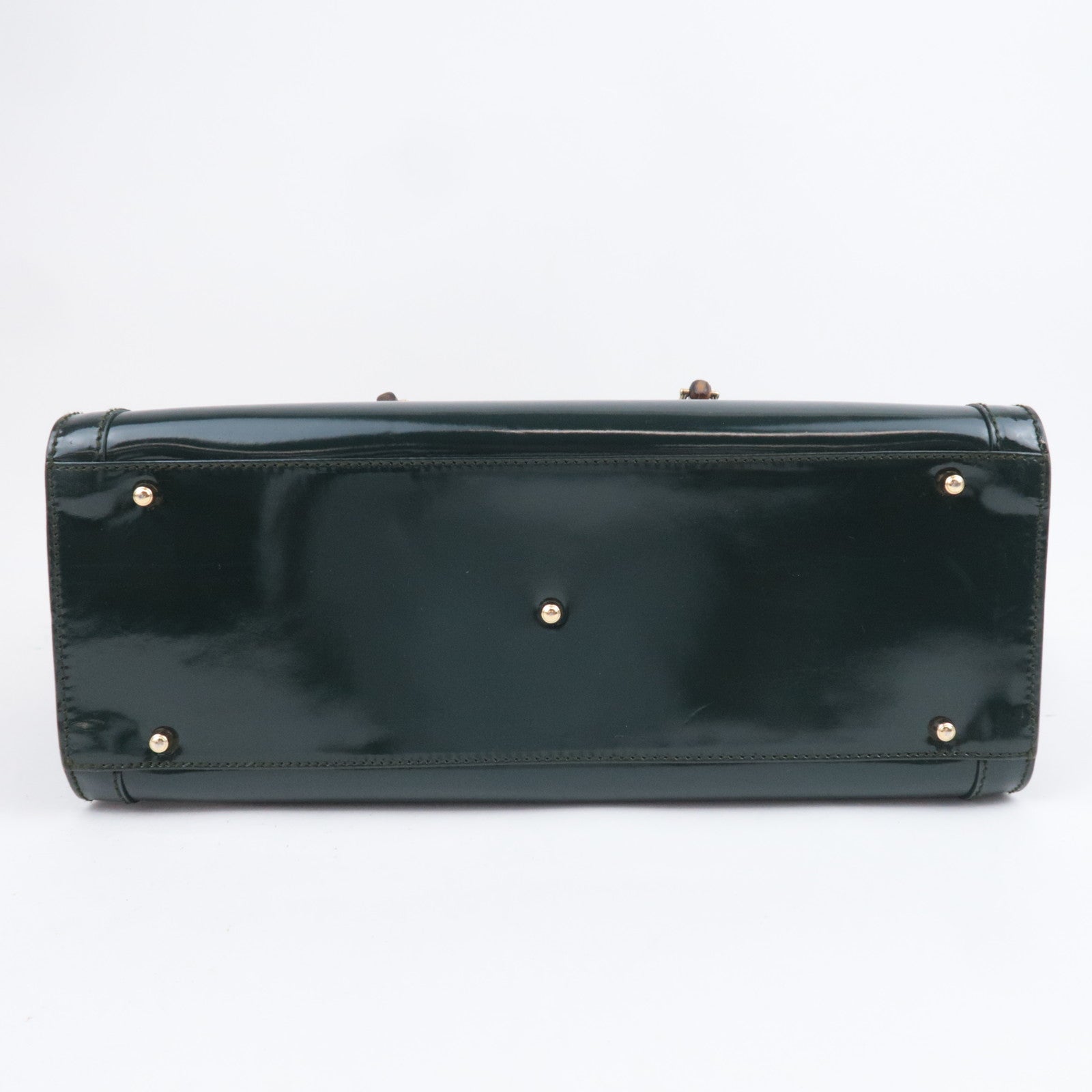 GUCCI Bamboo Leather Handbag Dark Green 002.8260