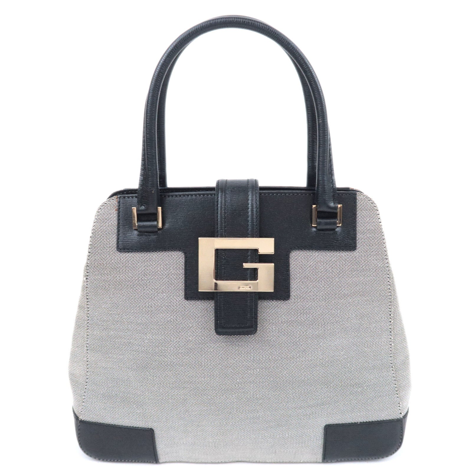 GUCCI G Logo Canvas Leather Handbag Gray Black 002.110391012