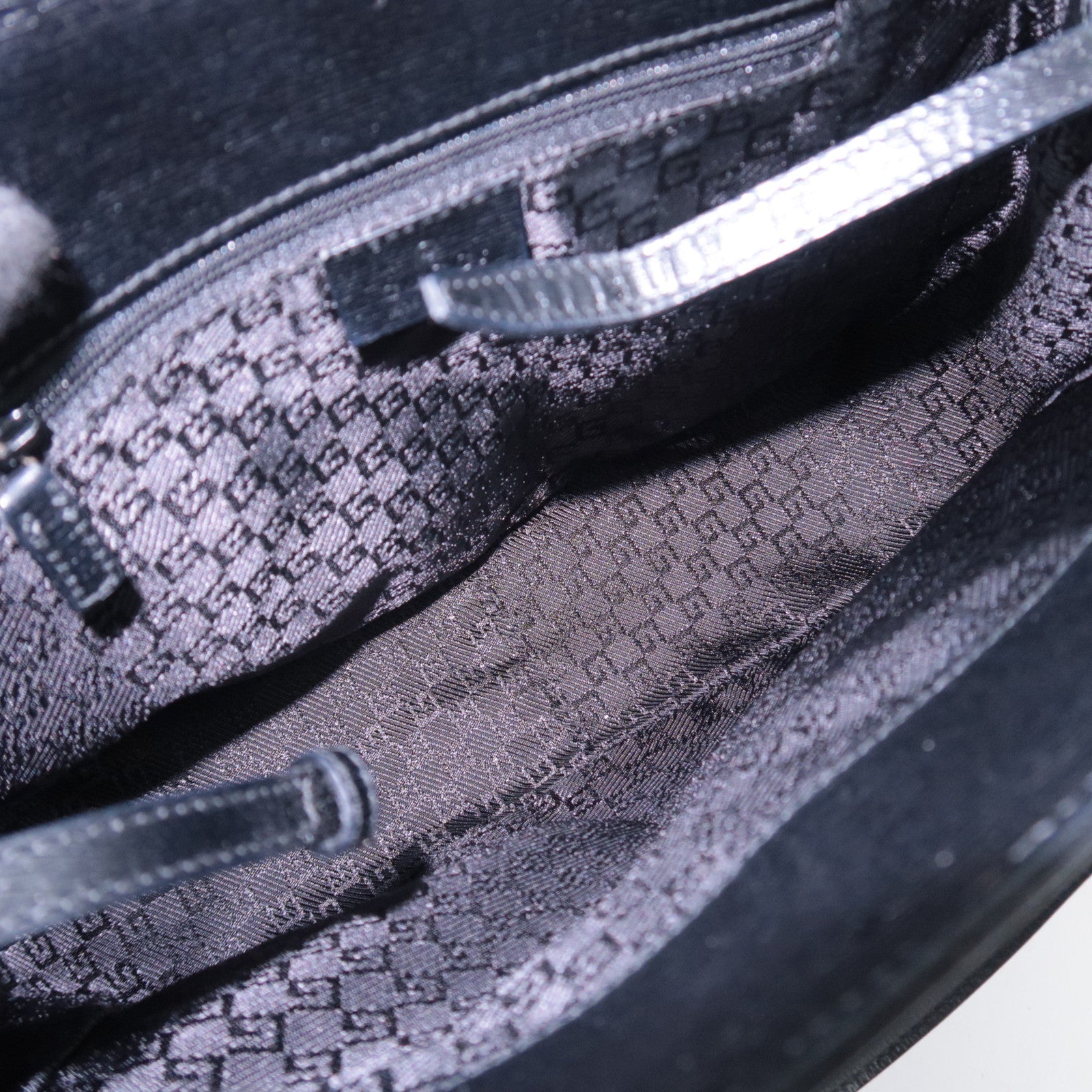 GUCCI G Logo Canvas Leather Handbag Gray Black 002.1103
