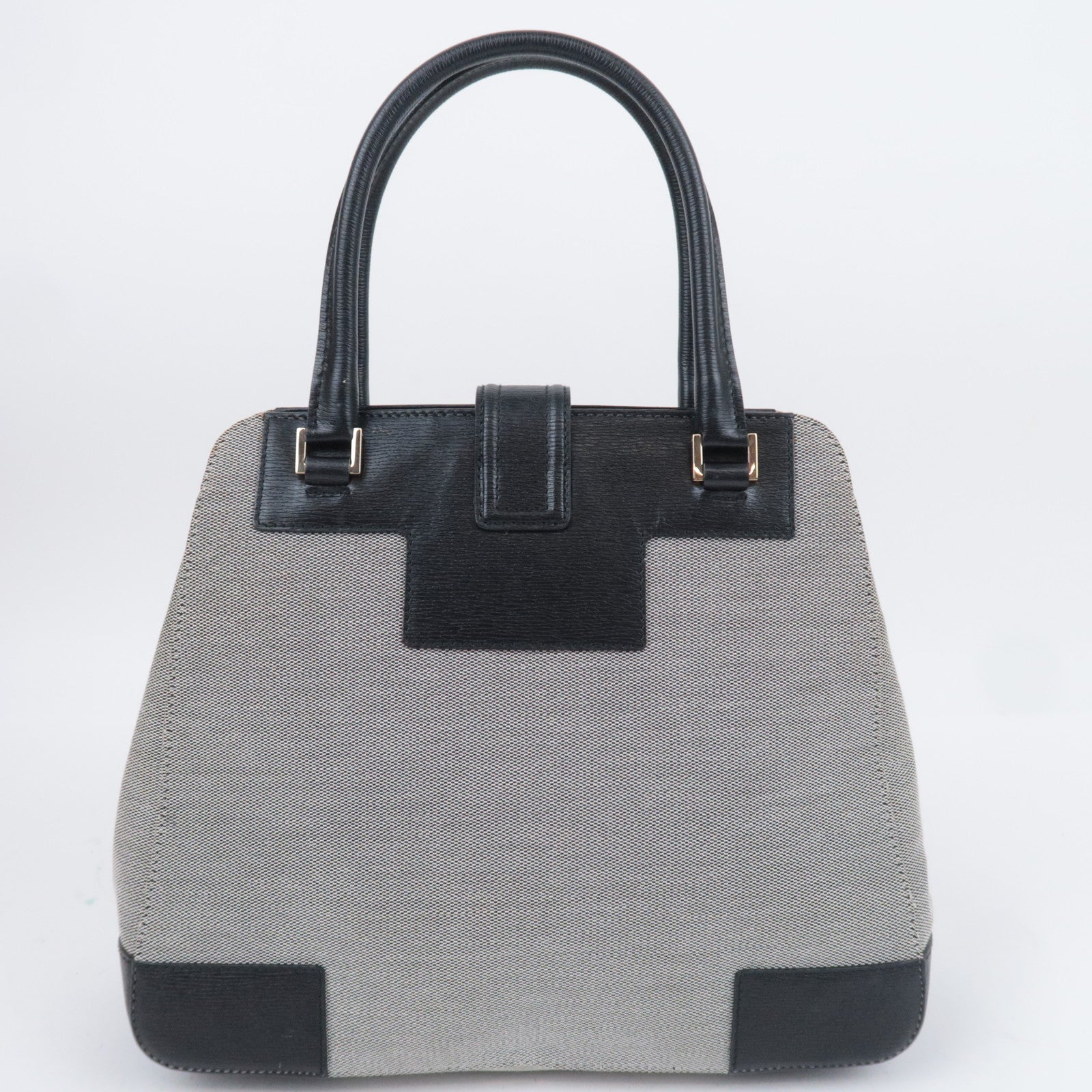 GUCCI G Logo Canvas Leather Handbag Gray Black 002.1103