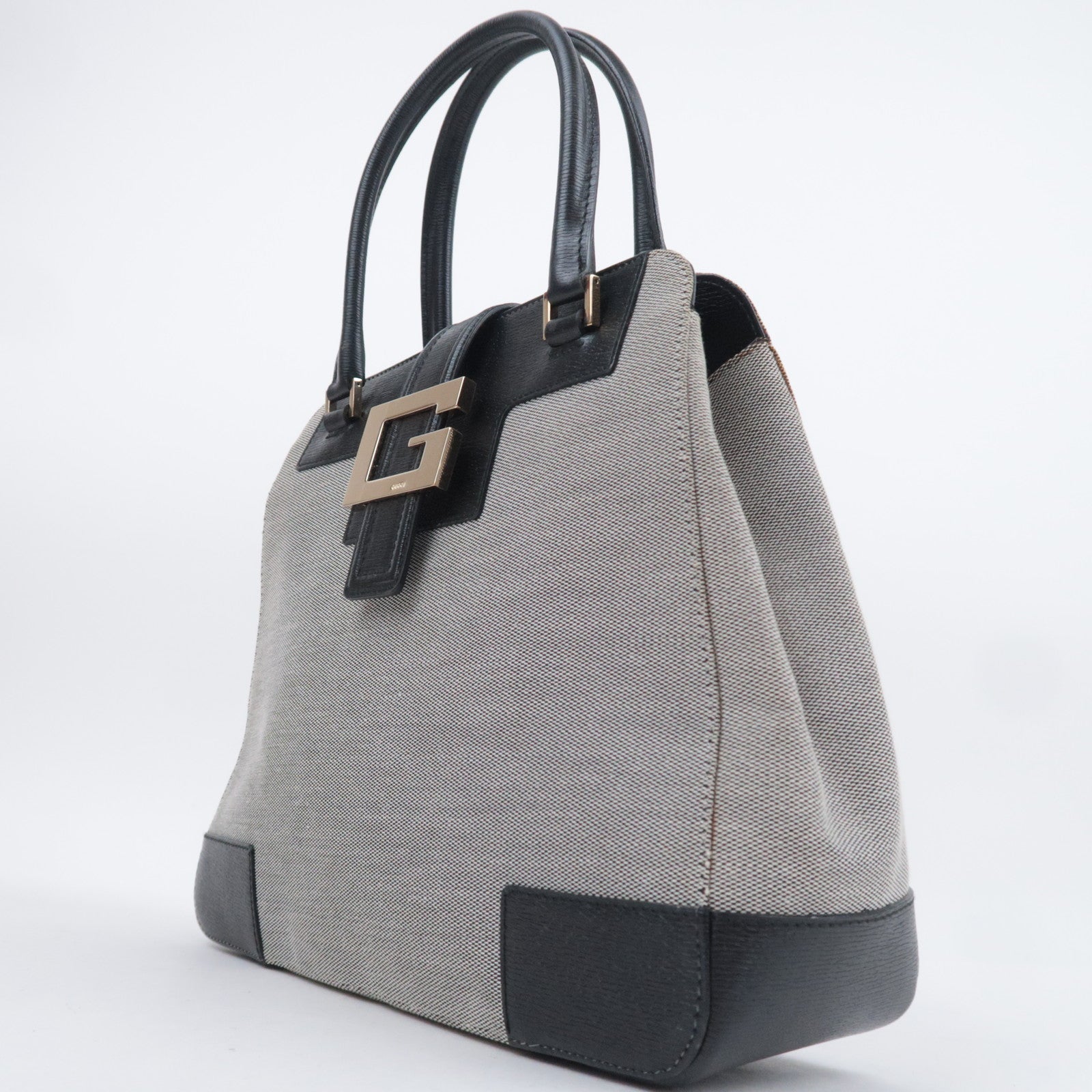 GUCCI G Logo Canvas Leather Handbag Gray Black 002.1103