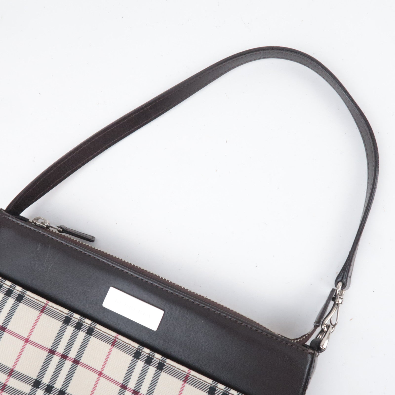 BURBERRY Nova Plaid Canvas Leather Shoulder Bag Beige Brown
