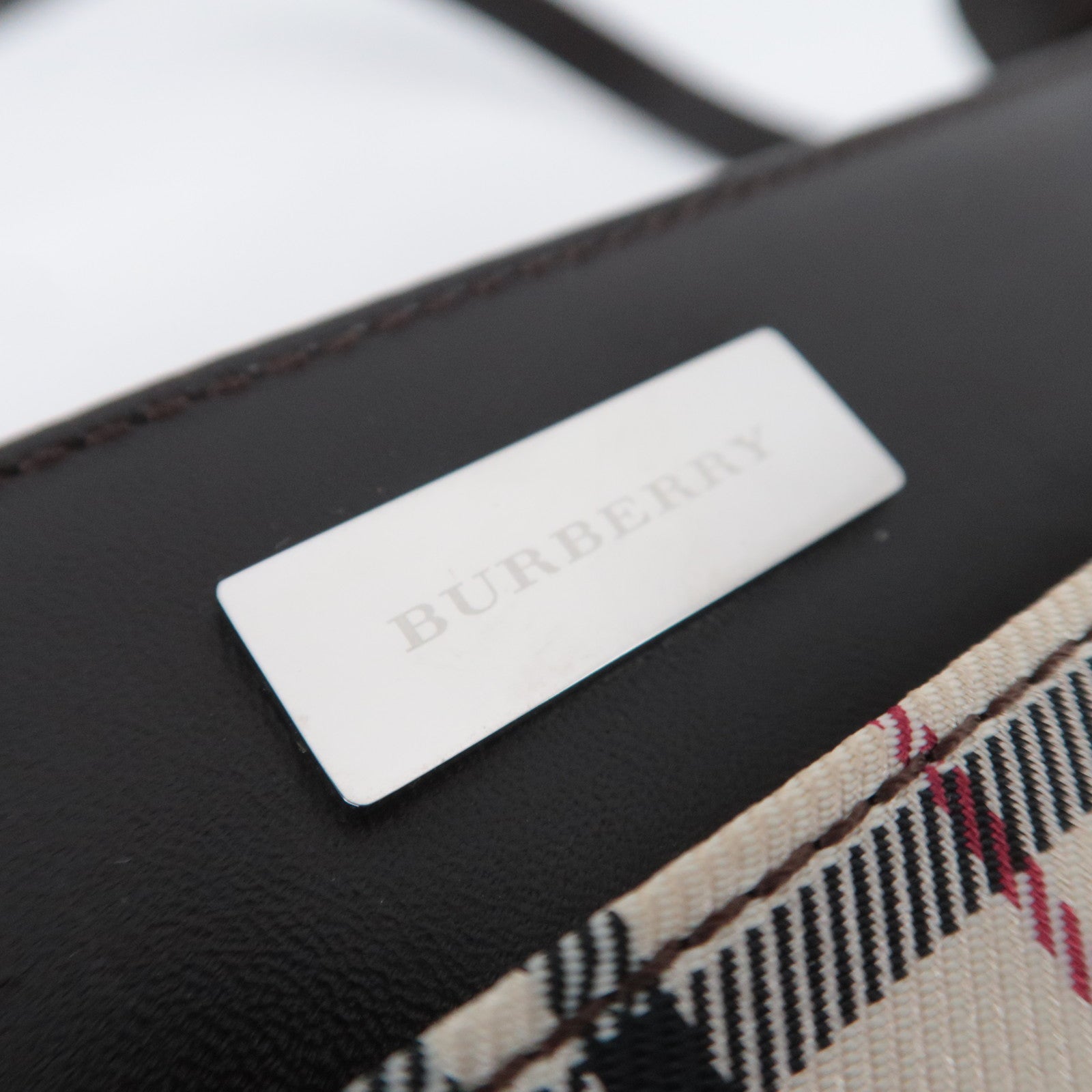 BURBERRY Nova Plaid Canvas Leather Shoulder Bag Beige Brown