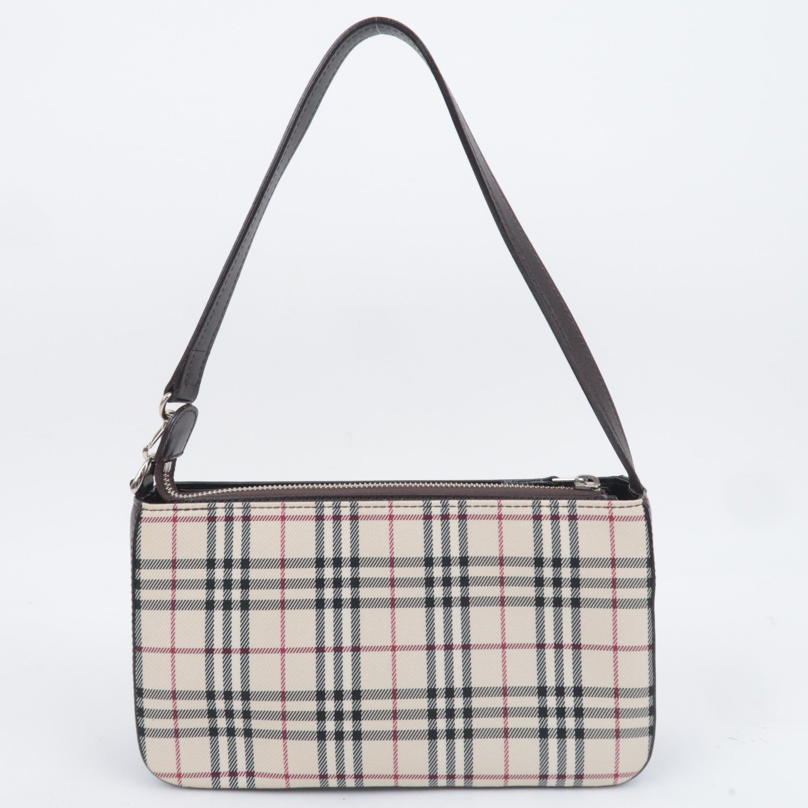 BURBERRY Nova Plaid Canvas Leather Shoulder Bag Beige Brown