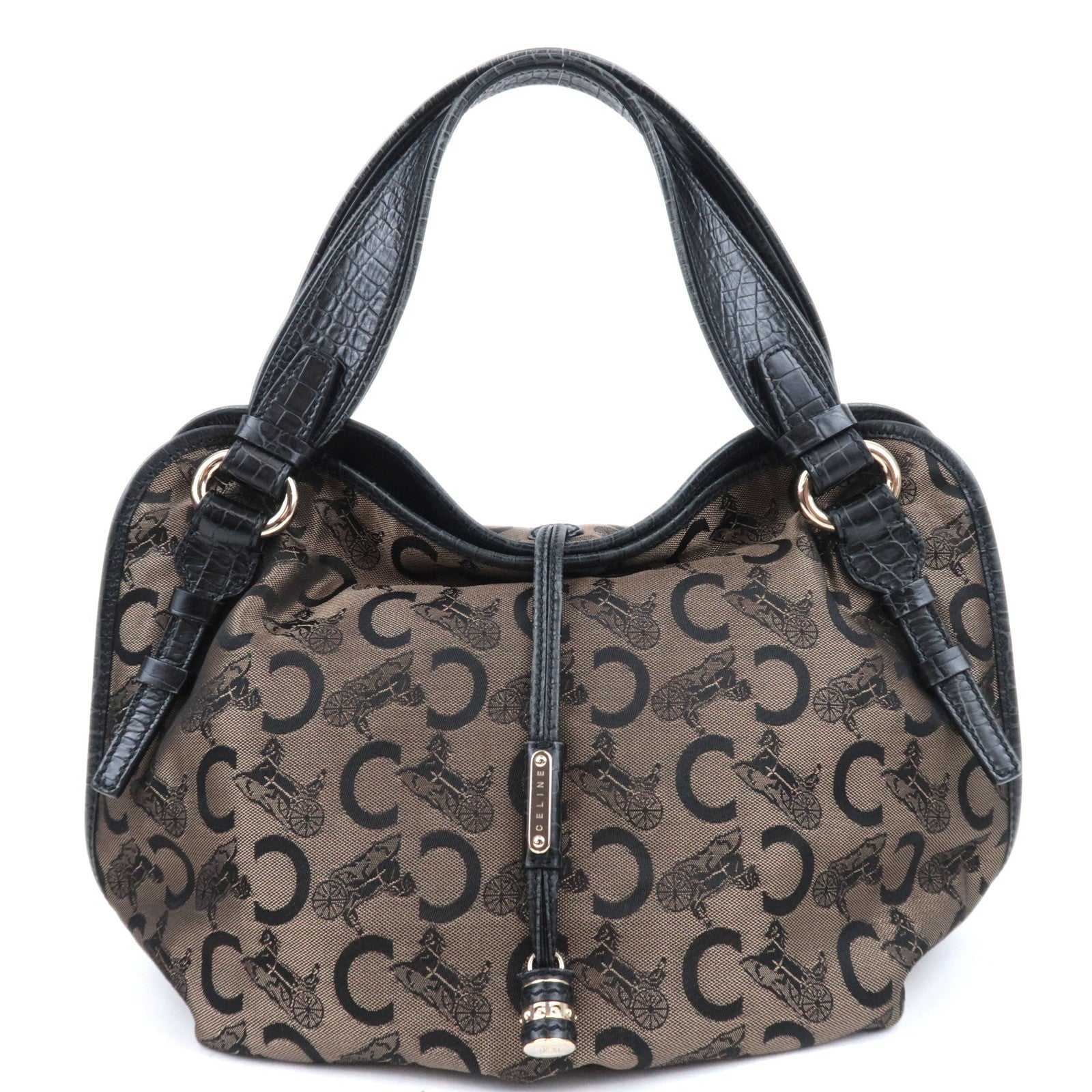 CELINE C Macadam Bittersweet Canvas Leather Shoulder Bag Brown Black91019