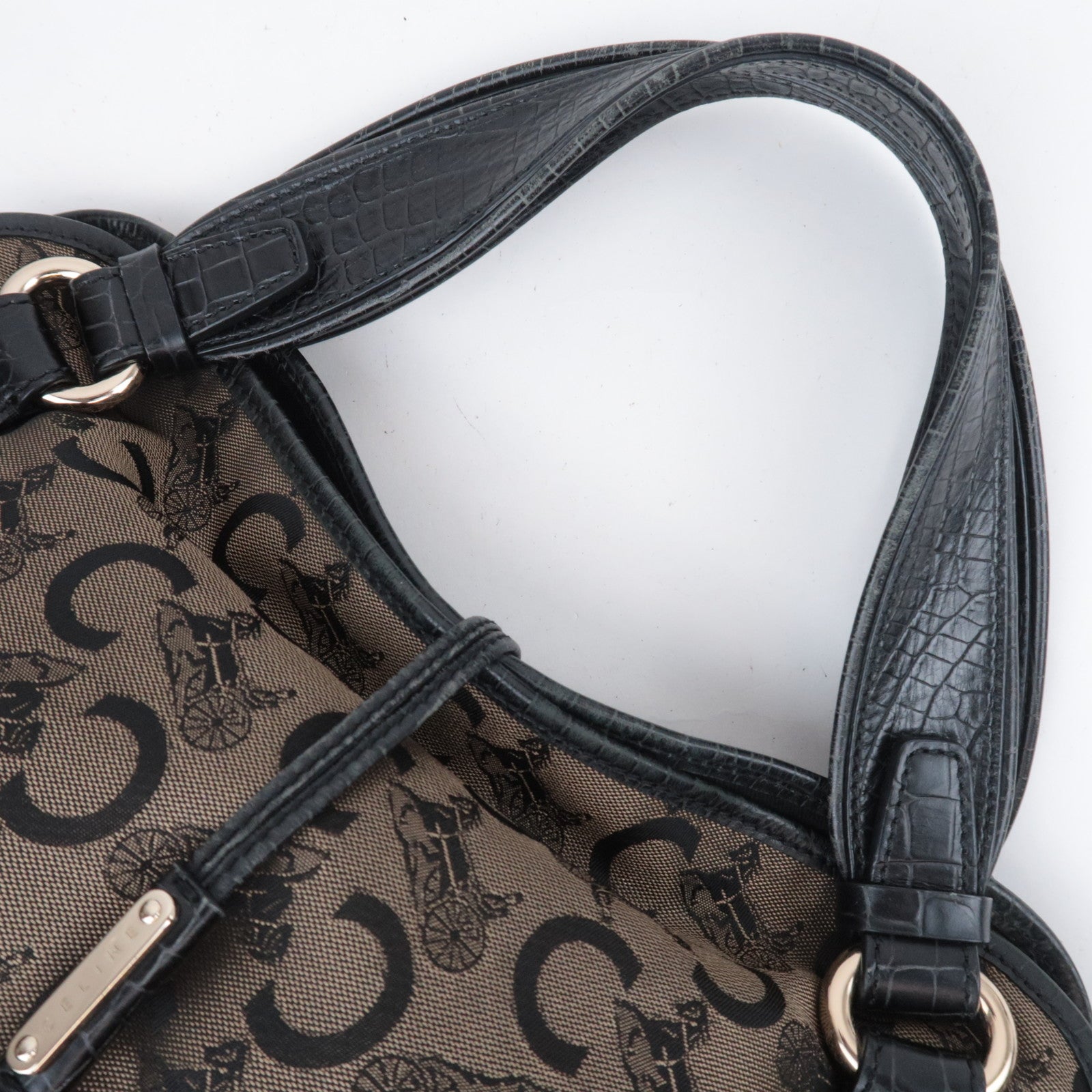 CELINE C Macadam Bittersweet Canvas Leather Shoulder Bag Brown Black