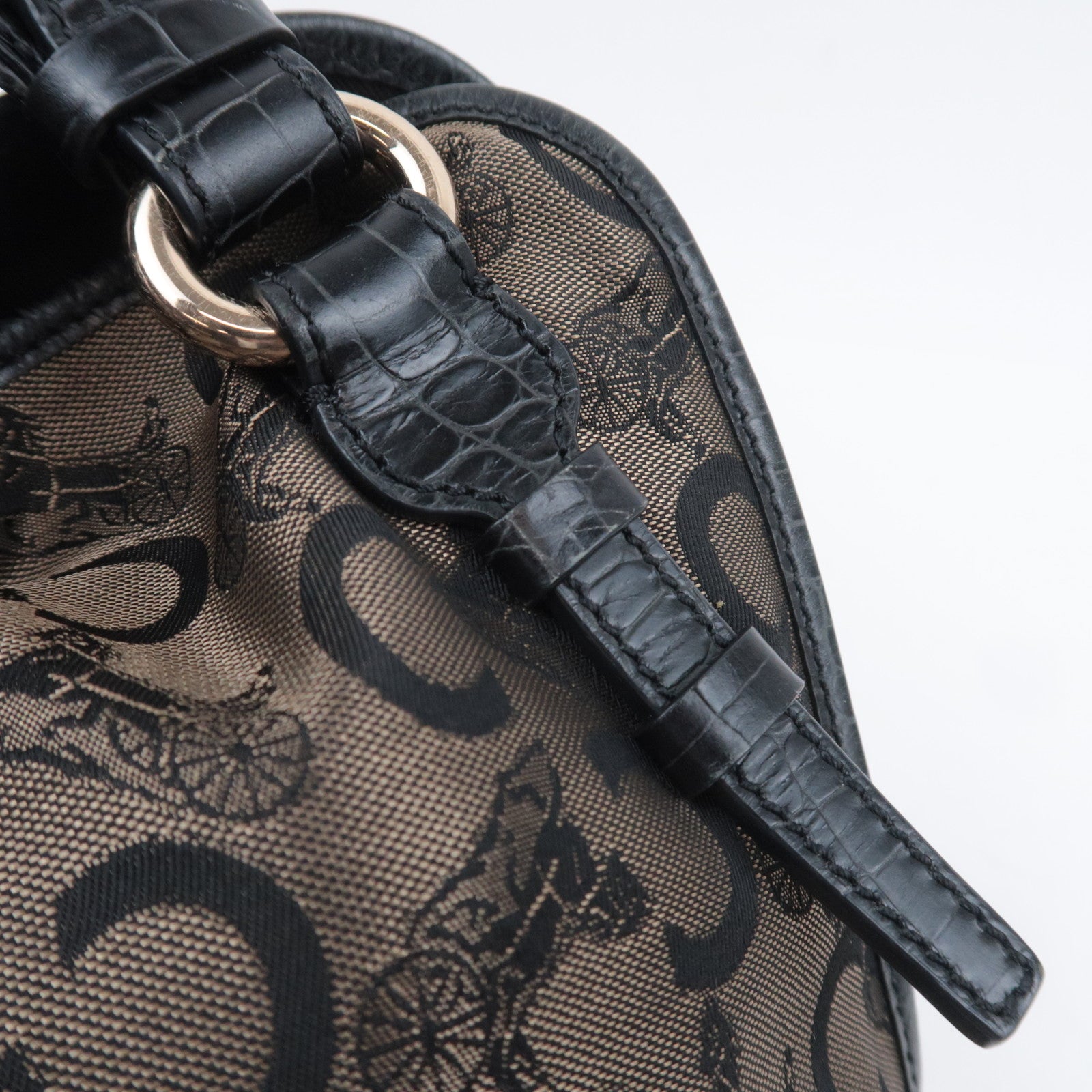 CELINE C Macadam Bittersweet Canvas Leather Shoulder Bag Brown Black