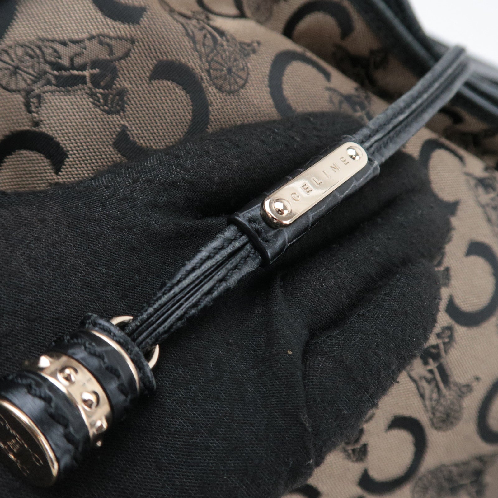 CELINE C Macadam Bittersweet Canvas Leather Shoulder Bag Brown Black