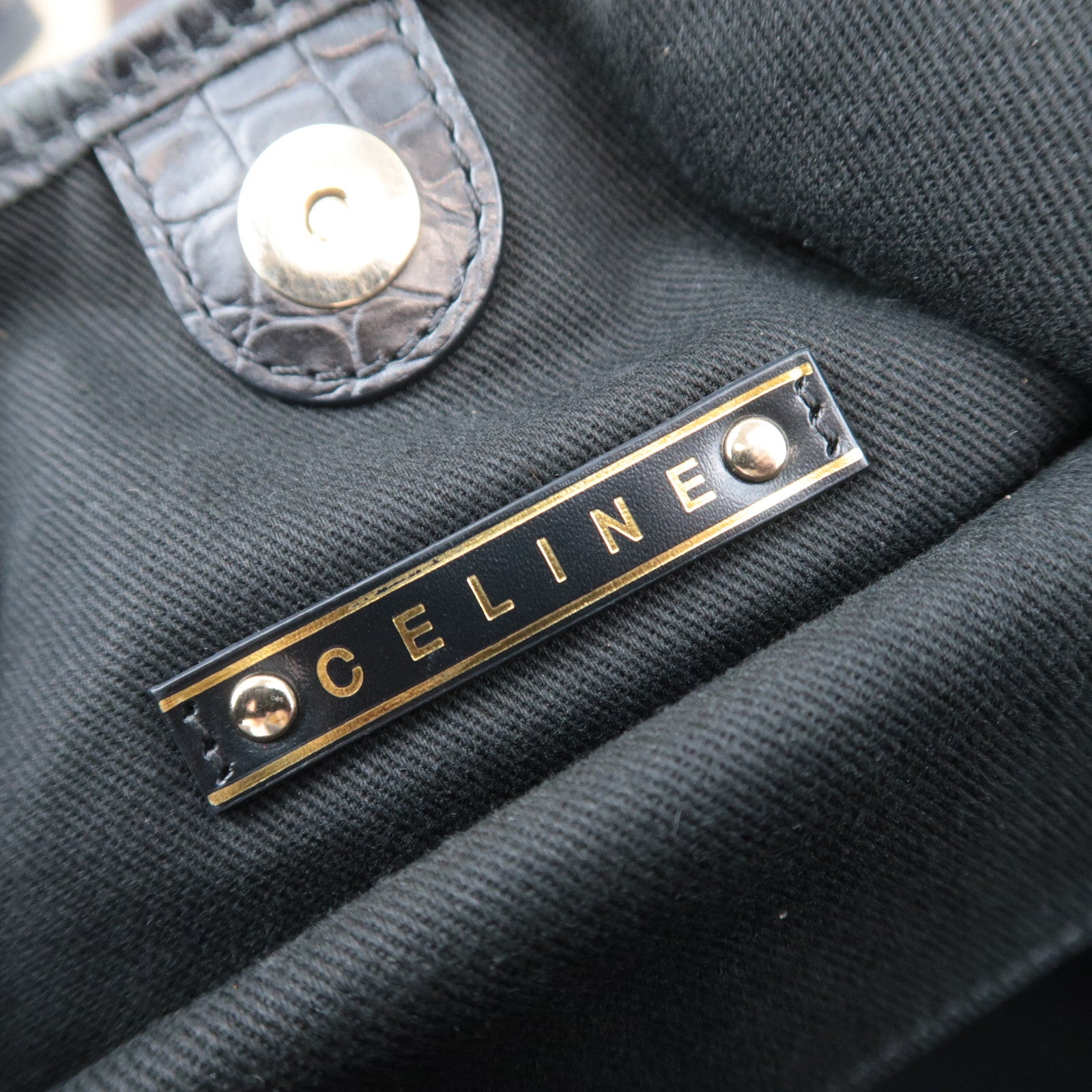 CELINE C Macadam Bittersweet Canvas Leather Shoulder Bag Brown Black