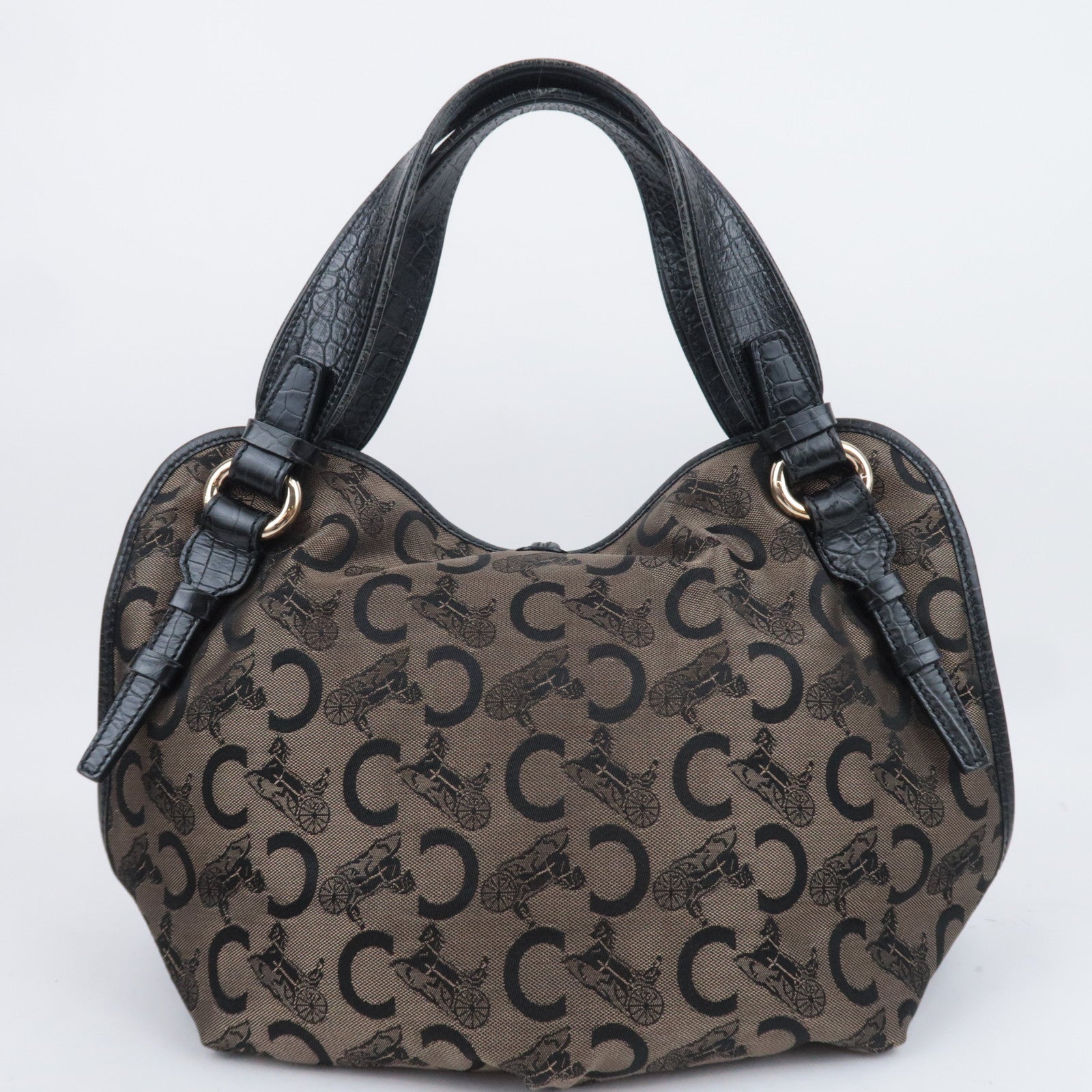 CELINE C Macadam Bittersweet Canvas Leather Shoulder Bag Brown Black