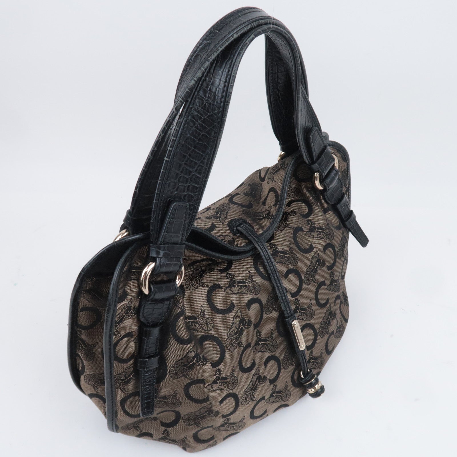 CELINE C Macadam Bittersweet Canvas Leather Shoulder Bag Brown Black