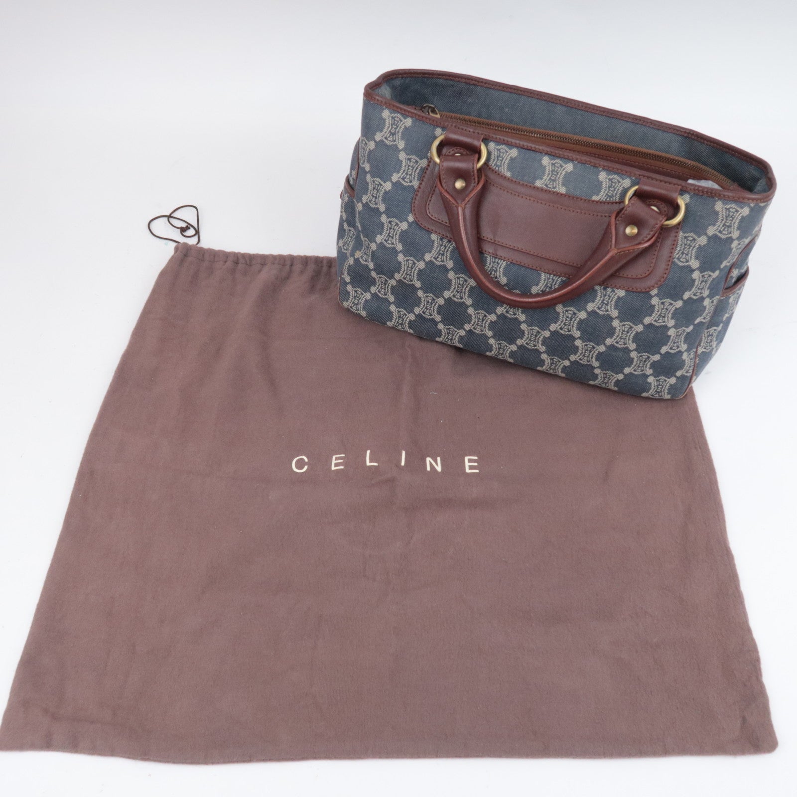 CELINE Paris Macadam Boogie Bag Denim Leather Handbag Navy