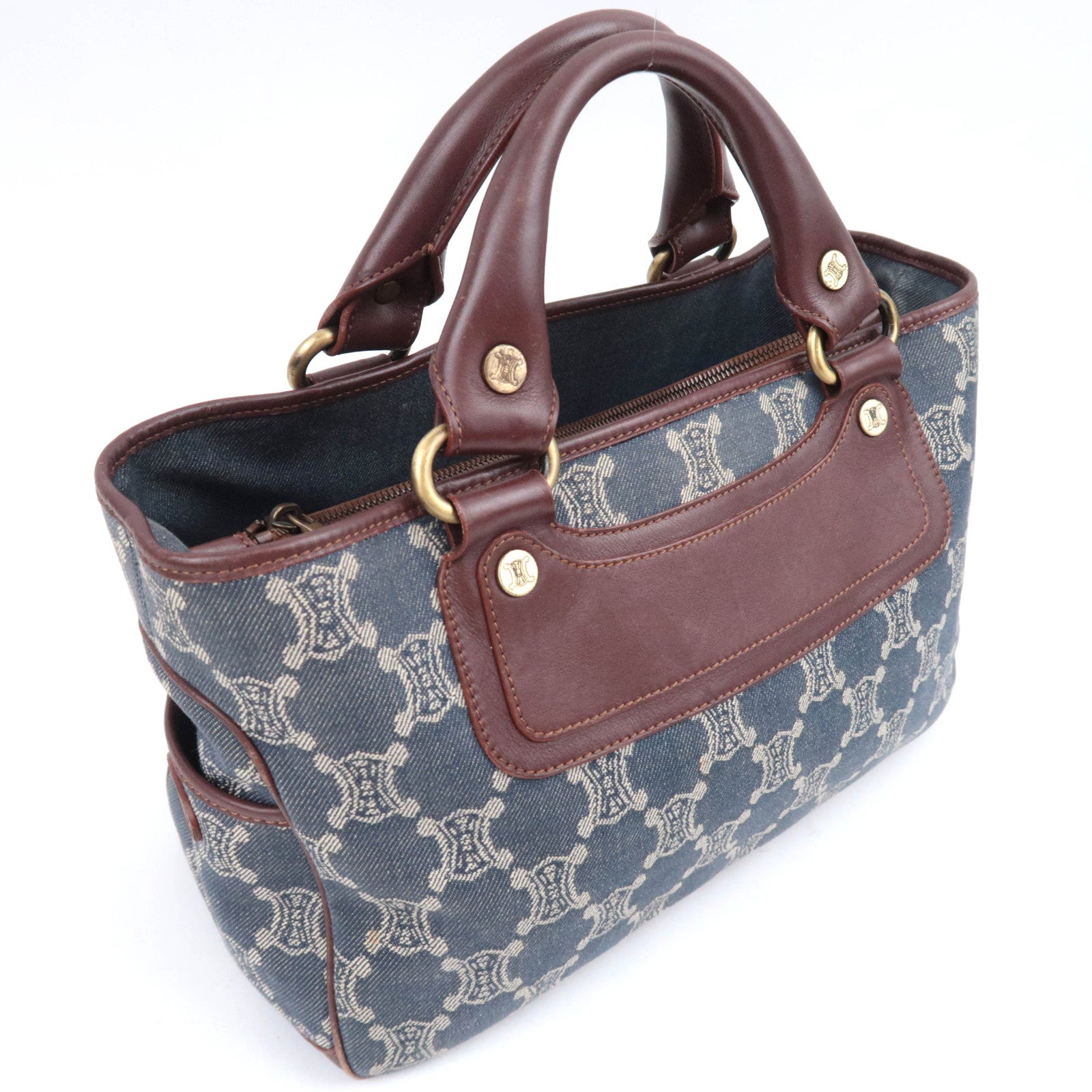 CELINE Paris Macadam Boogie Bag Denim Leather Handbag Navy
