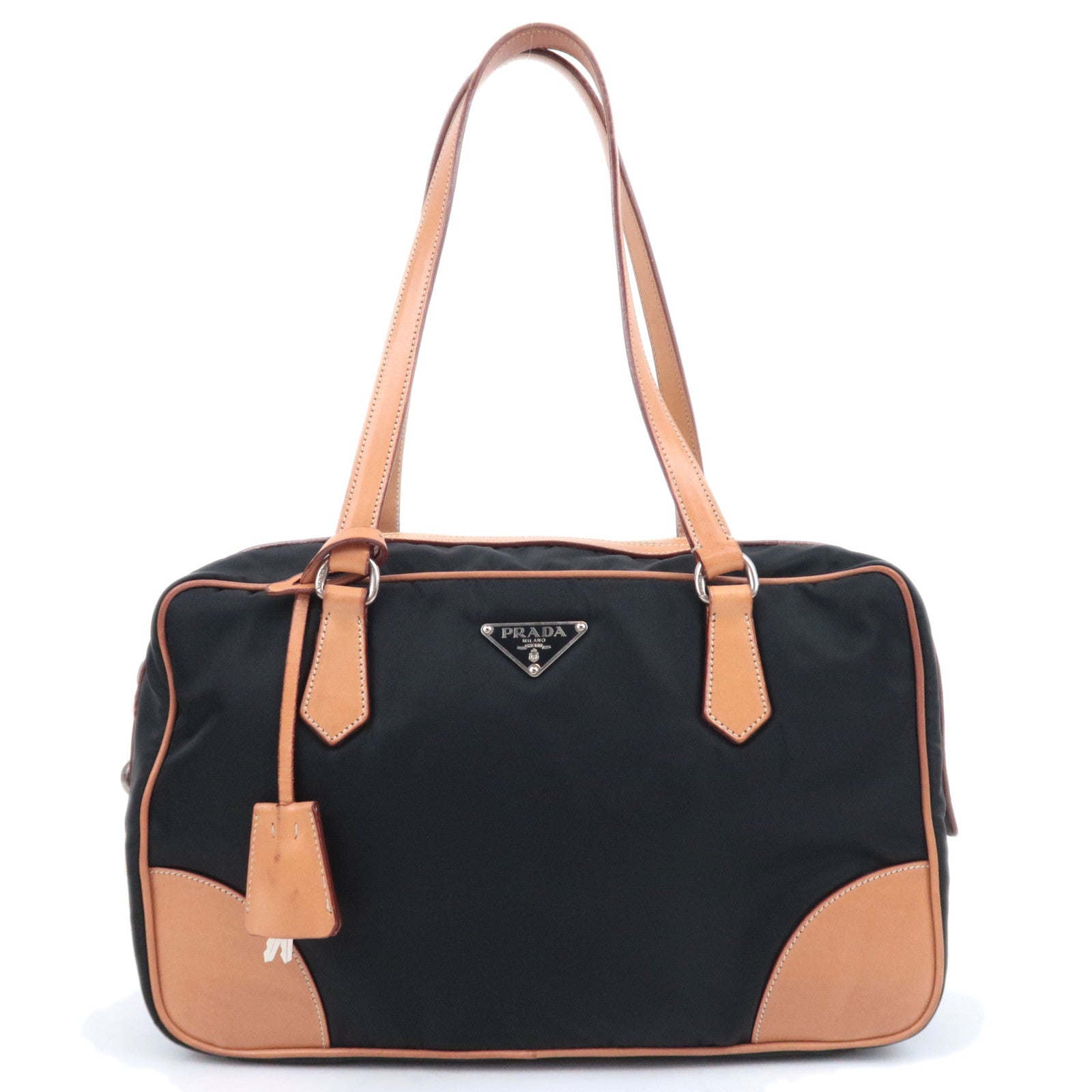 PRADA Nylon Leather Shoulder Bag Black Brown BR234791021