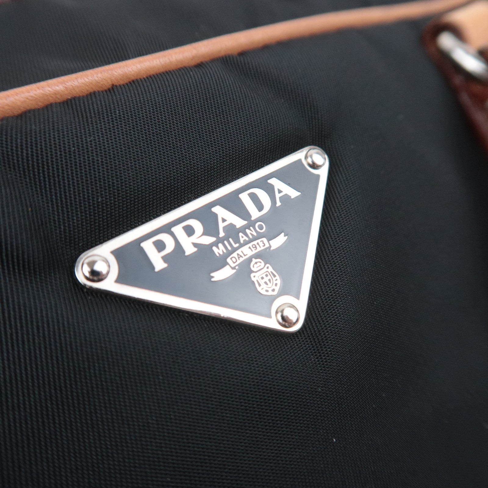 PRADA Nylon Leather Shoulder Bag Black Brown BR2347