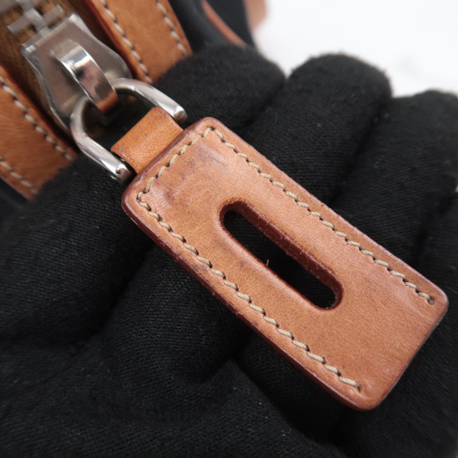 PRADA Nylon Leather Shoulder Bag Black Brown BR2347