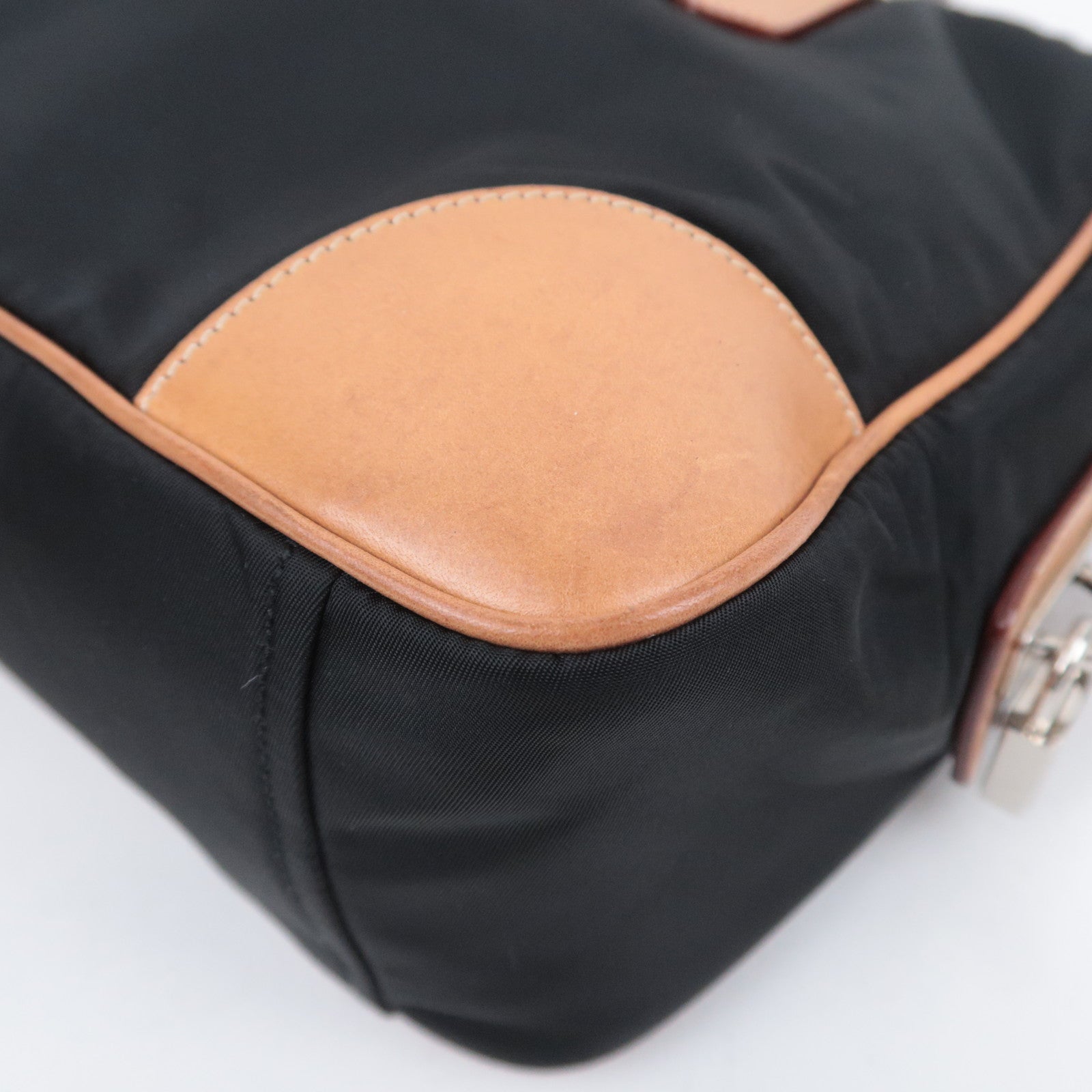 PRADA Nylon Leather Shoulder Bag Black Brown BR2347